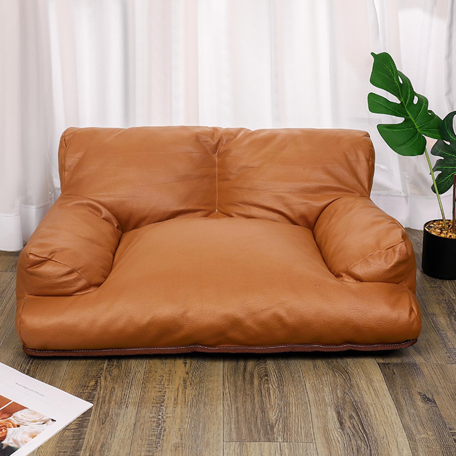 Hundebetten Haustier Sofa Leder Hundebett Haustier Weiches Sofa Hundesessel Für Kleine Mittlere Hunde Haustiermöbel Katzenbetten Mit Anti-Rutsch-Boden,Grau,M