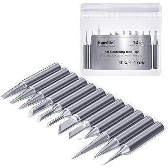 HANGLIFE T18 Soldering Tips Pack of 12 Soldering Iron Tips - Replacement Soldering Tips for Soldering Stations Welding Machines & Accessories Compatible with Hakko FX-888D FX-888 FX8801 FX-600 & More