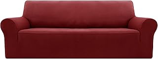 Deconovo 1 Pièce Housse de canape 3 Places, avec accoudoir Extensible en Jacquard Revêtement de Canape, pour Enfant Relaxation de Salon, Noël Rouge Foncé
