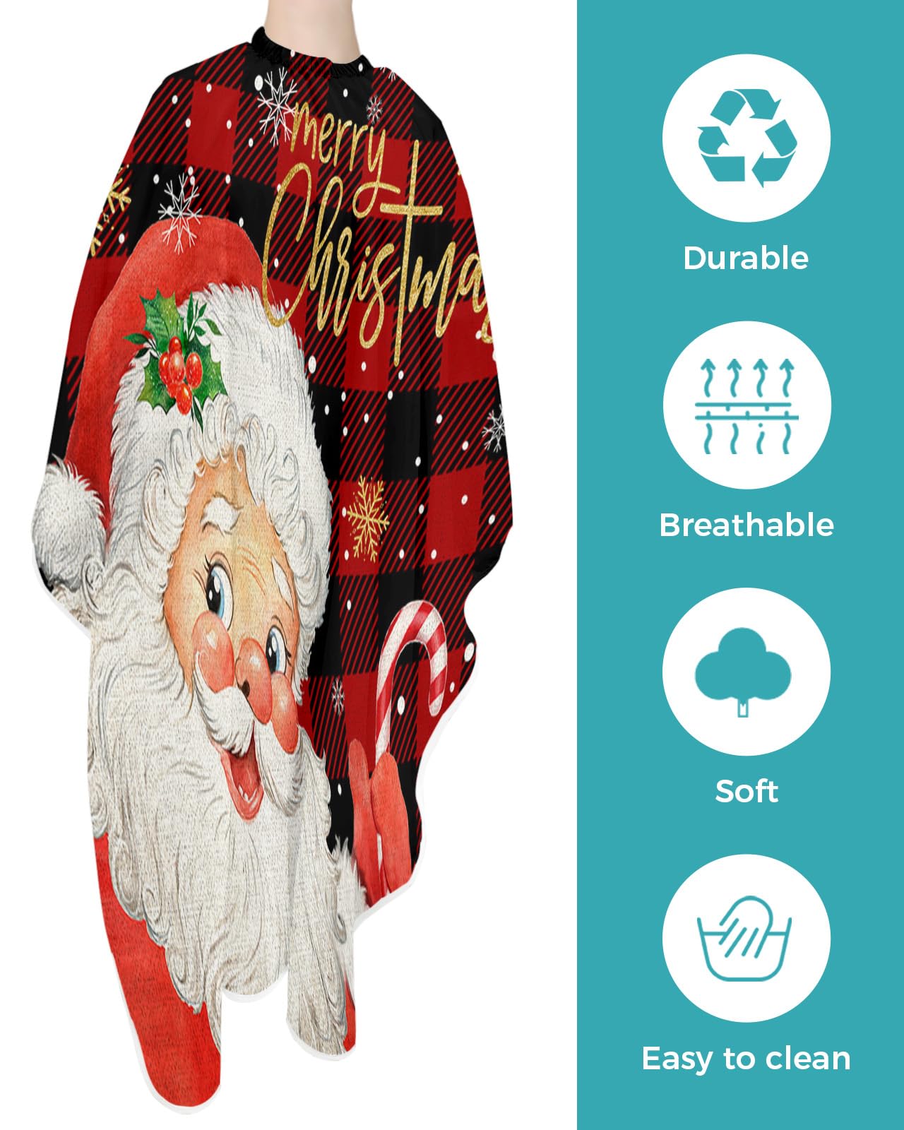 Santa Barber Cape - Salon Hair Cutting Cape for Women & Men with Adjustable Elastic Neckline