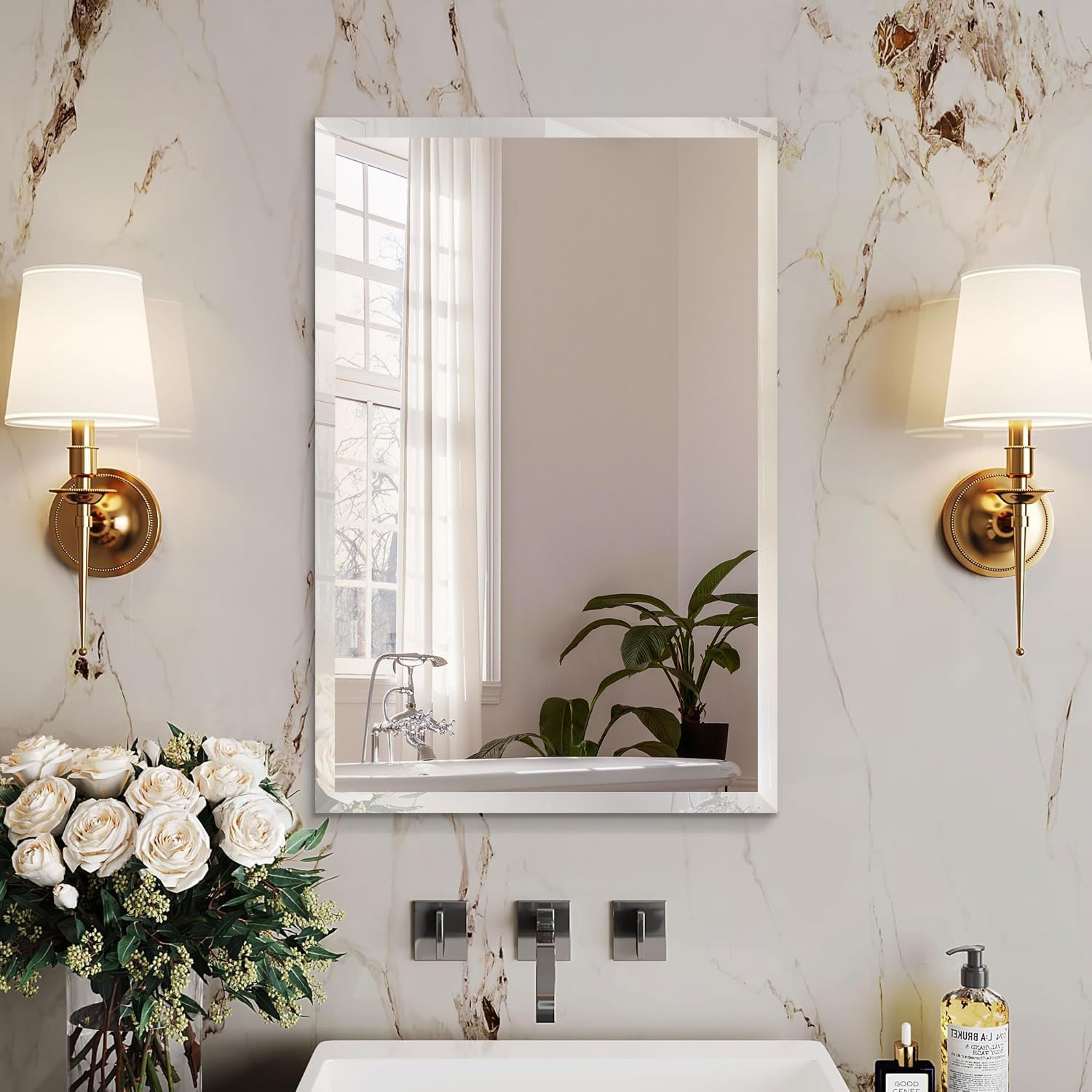 Photo 1 of Duprima Rectangle Bevelled Frameless Mirror - Wall Mirror 30” x 40”, Shatterproof Modern Bathroom Mirror for Gym, Bathroom Vanity, Entryways with Bevelled Edge, Horizontally or Vertically