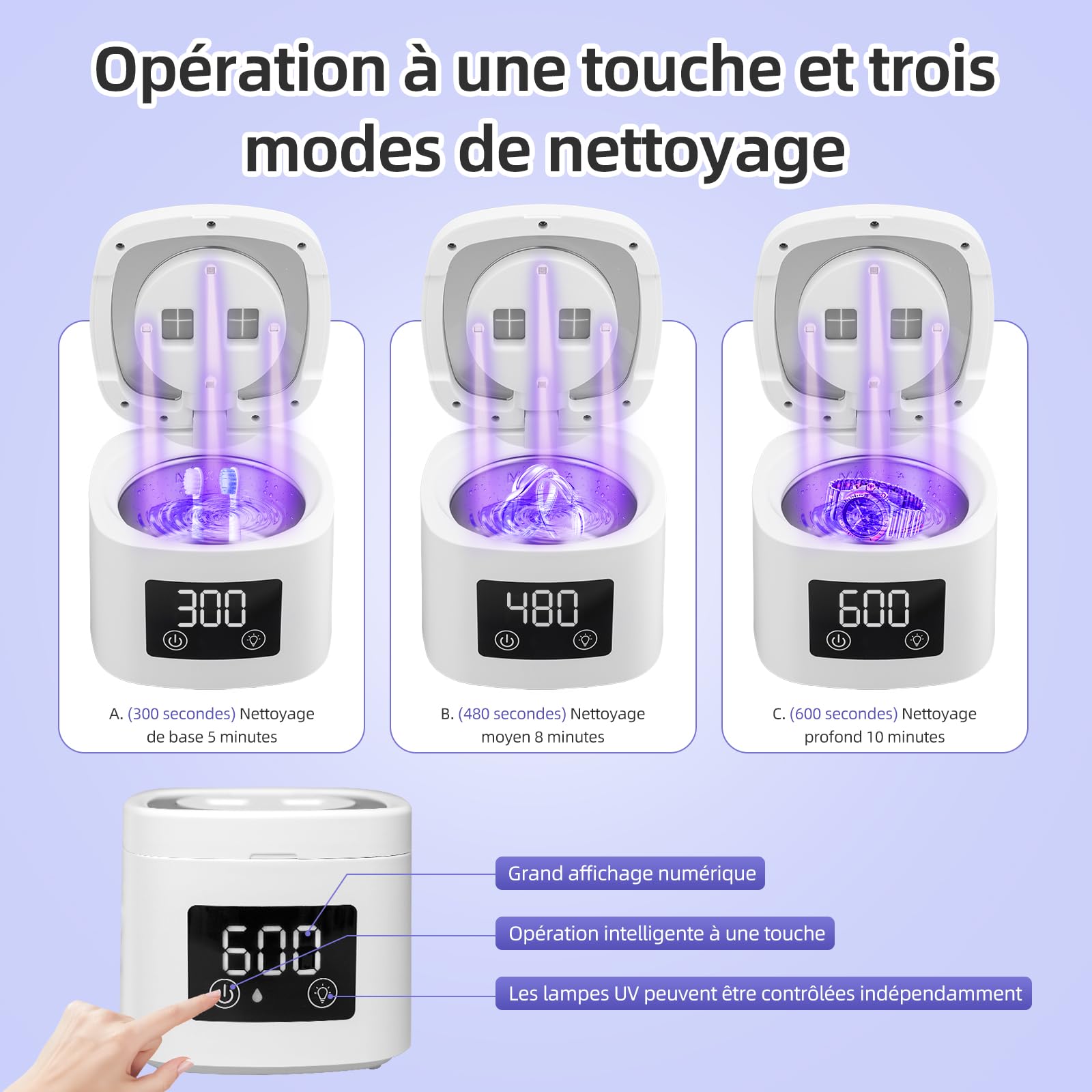 Nettoyeur à Ultrasons 45kHz 200ml avec 4 Lampes UV Pod Dentaire