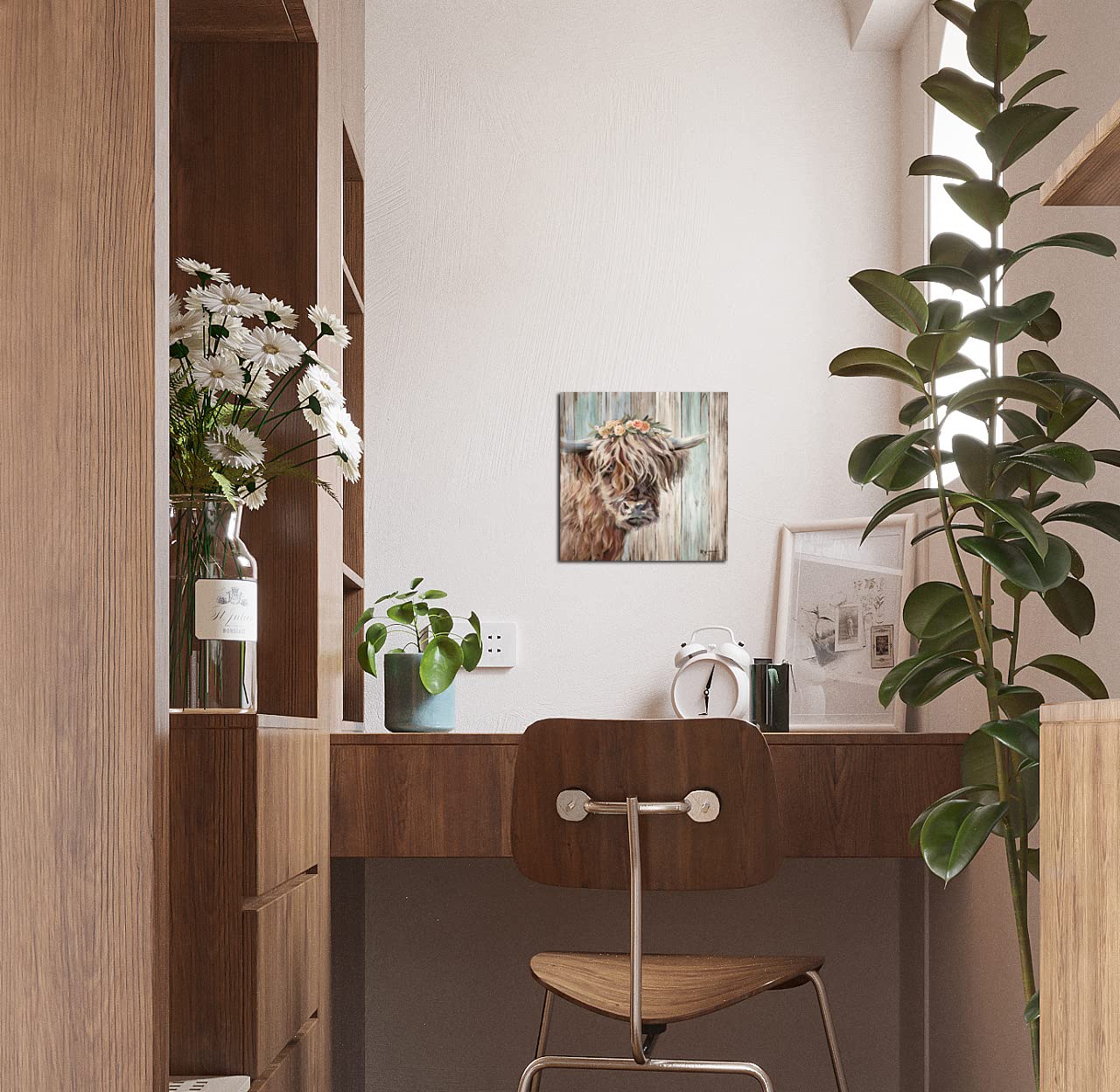 YUEYARIT Highland Cow Picture Wall Decor Canvas Print Painting Art Vintage Country Farmhouse Art for Gifts and Home Decor Ready to Hang Dining Room Bedroom Living Room Kitchen Bathroom Office