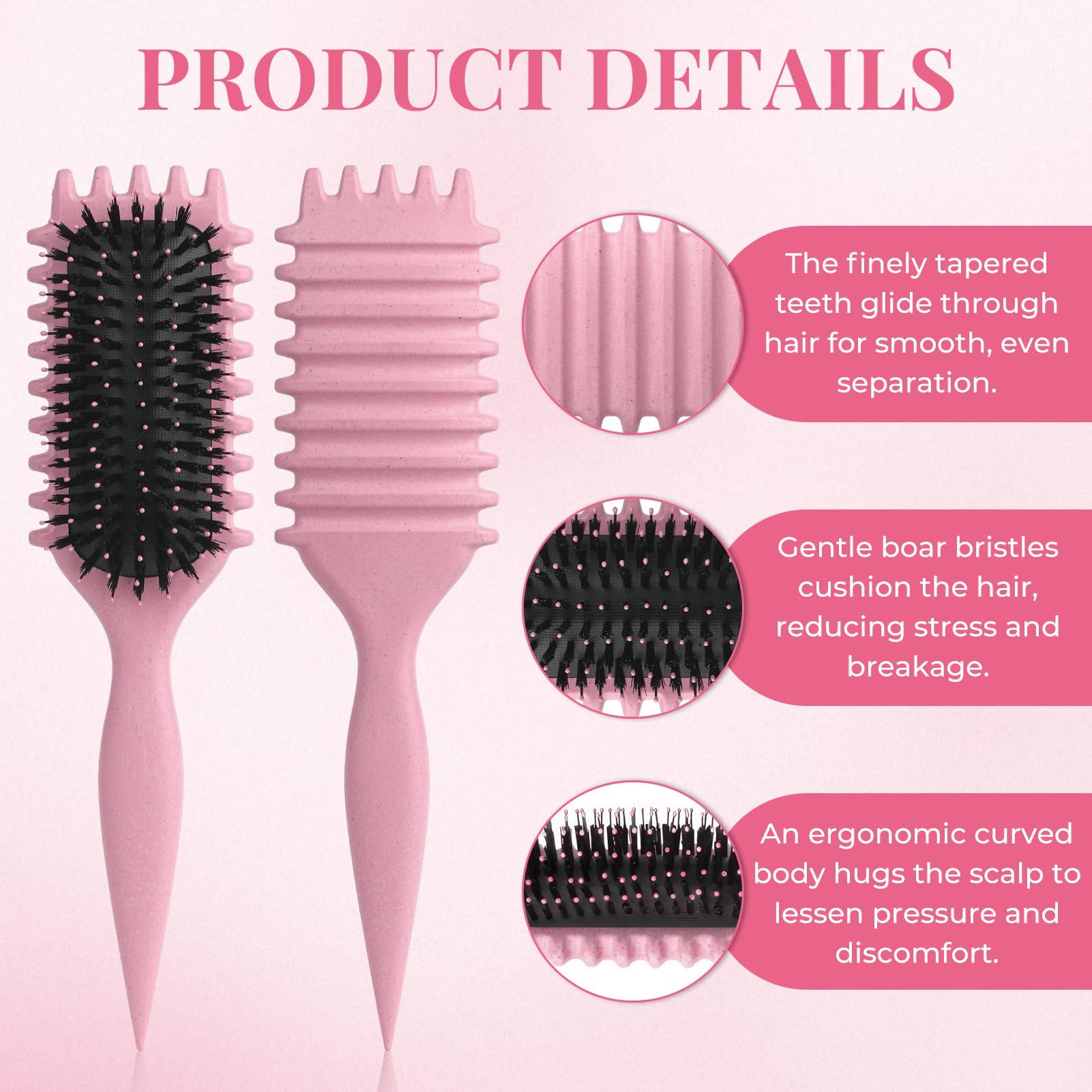 Brosse cheveux bouclés pour boucles définies parfaites - Brosse à friser antistatique avec design d'aération pour cheveux secs et humides - Idéale pour les cheveux bouclés et volume (Rose)