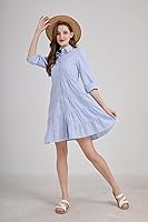 Vista 2 de utcoco Vestido camisero a rayas con botones para mujer, casual, holgado, con puños, manga larga, vestidos largos