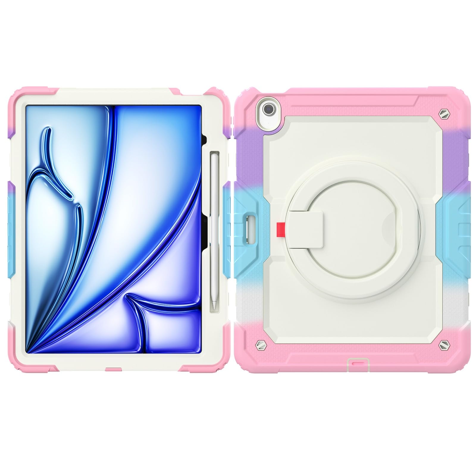 Kompatybilny z etui iPad Air 13 cali M2 2024 uchwytem na ołówek i ochraniaczem ekranu, wytrzymała, pełna obudowa ochronna, obrotowy uchwyt, silikonowe(Pembe)