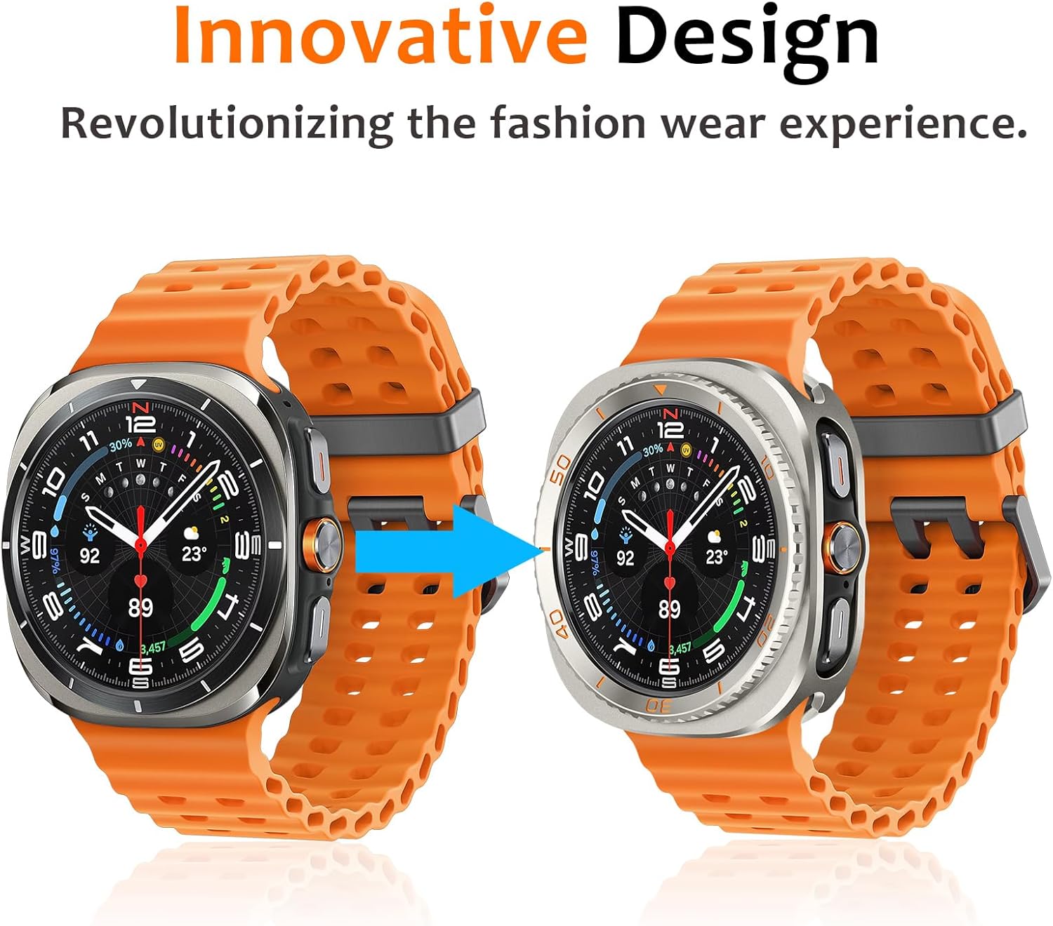 Amizee 3 in 1 Metal Case for Samsung Galaxy Watch Ultra/Ultra 2(2025) 47mm with Screen Protector, Rugged Bumper Scratch Resistant Protection Cover for Galaxy Watch 7/8 Ultra, Numeric-Titanium/Orange - Image 2