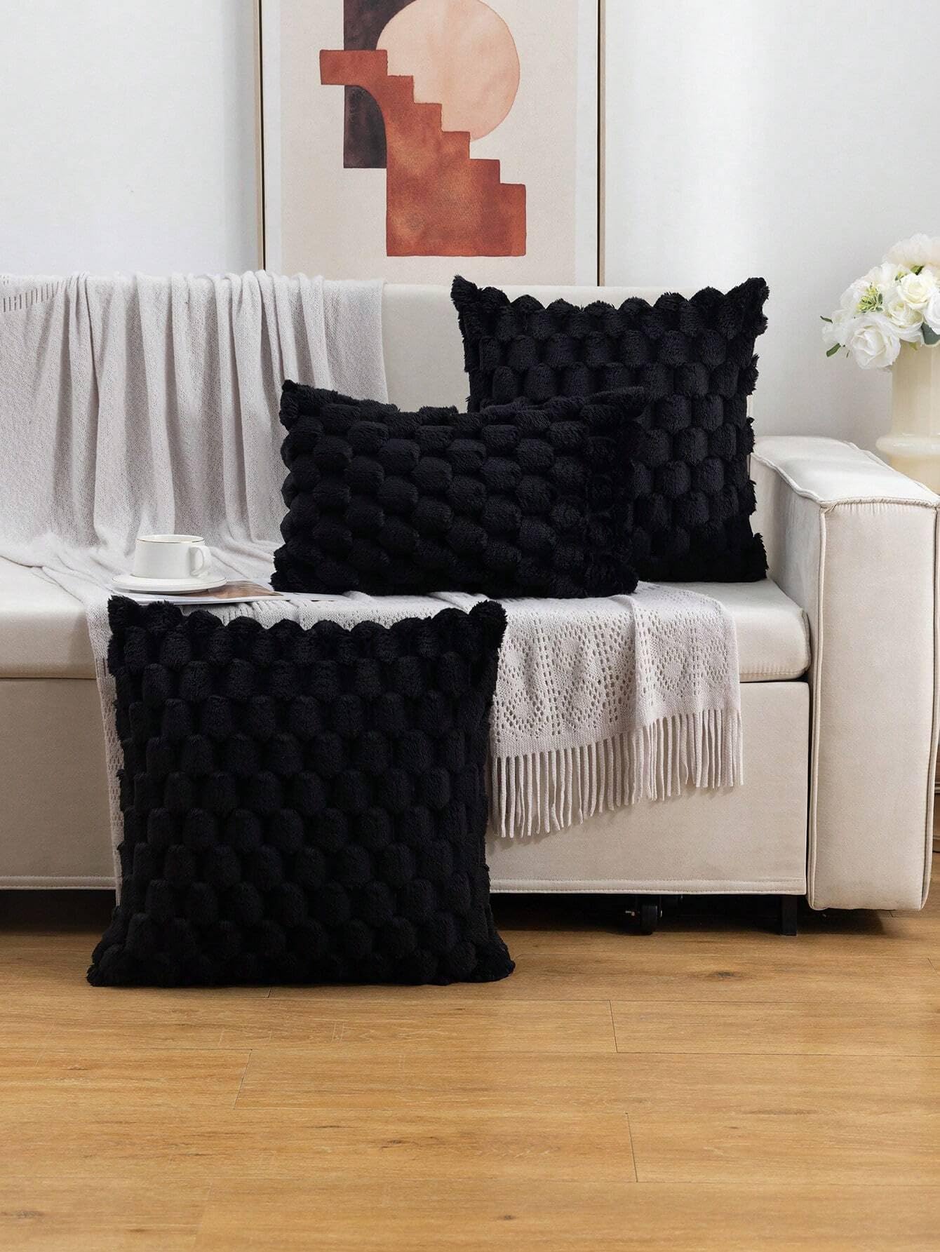 AMAIR 2pcs Geometric Pattern Cushion Covers, Modern Stretchy Throw Pillow Cover for Household,Plush Velvet Pillowcase Decoration Pillow Covers for Living Room,Bedding Room (Black,30x50cm)