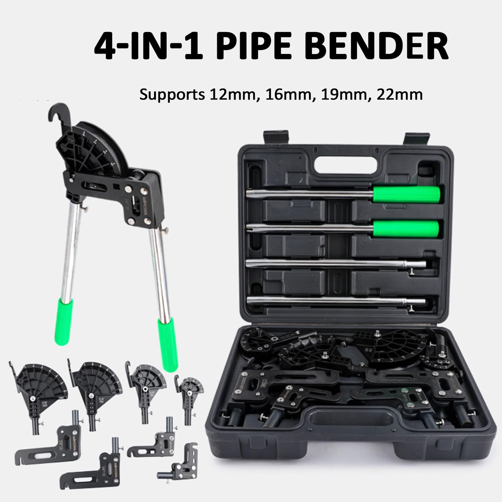 Esta dobladora de Tubos Manual de Alta Resistencia, de 12-22 mm y 1/2-7/8 Pulgadas, con 4 Matrices Desmontables para Doblar Acero, Metal y Tubos de Cobre, es Ideal para talleres de reparació