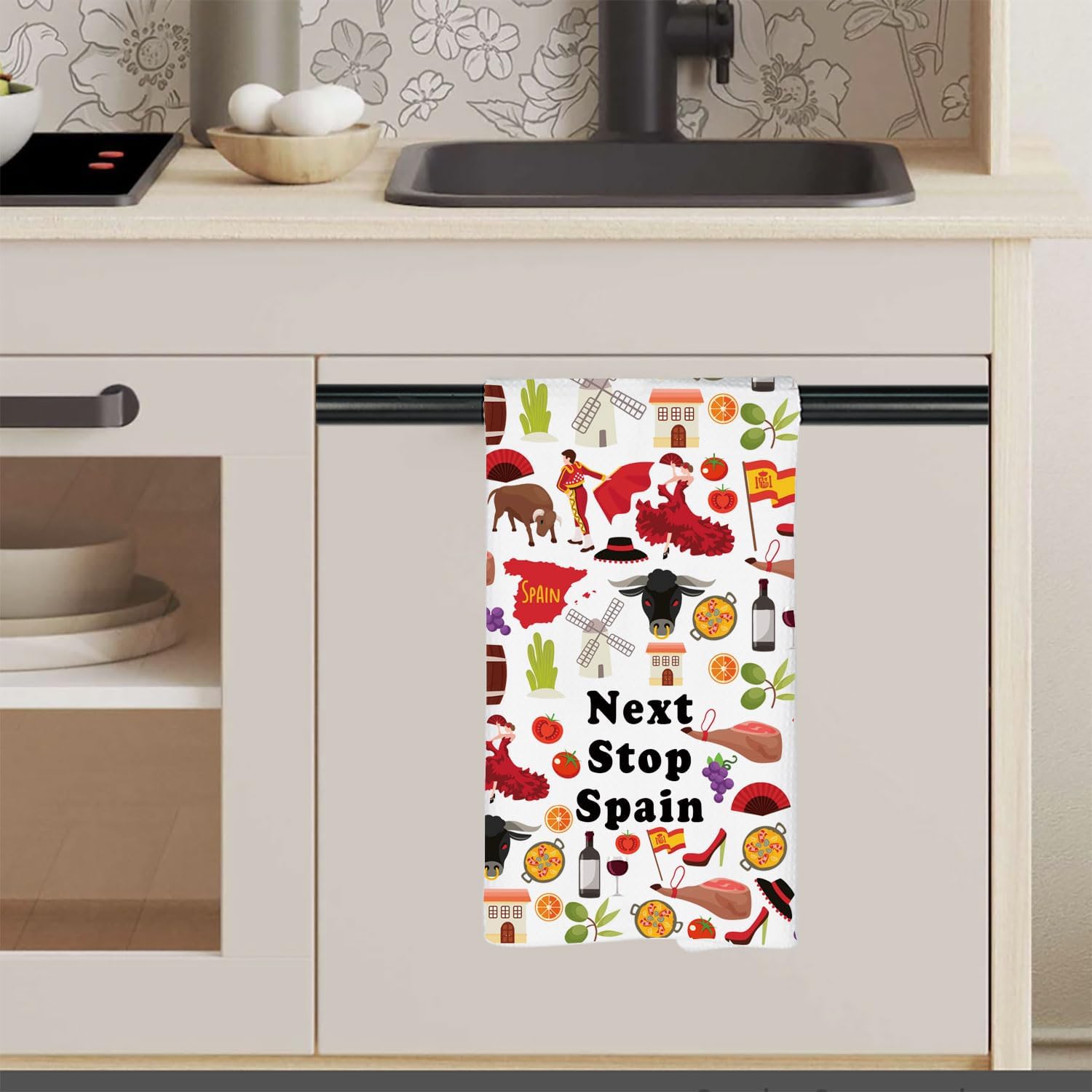 MNIGIU Spain Symbols Souvenir Kitchen Towel Spain Vcation Gift Spain Trip Dish Towel Spanish Gift Europe Travel Gift - Image 3