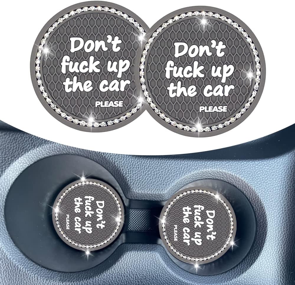 Pincuttee Car Holder Coaster for Car 2 Pack,Universal Car Cup Holder Coaster,Auto Car Cup Holder with Bling,Universal Vehicle Interior Gray+Silver Diamond