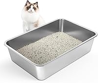 Vista 11 de Caja de arena de acero inoxidable para gatos, caja de arena de metal cubierta, bandejas de arena para gatos con lados altos, cajas de arena