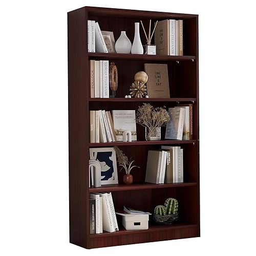 Bookcase Adjustable Storage Shelves,5-Tier Modern Wood Bookcase for Bedroom,60-Inch Bookshelf,