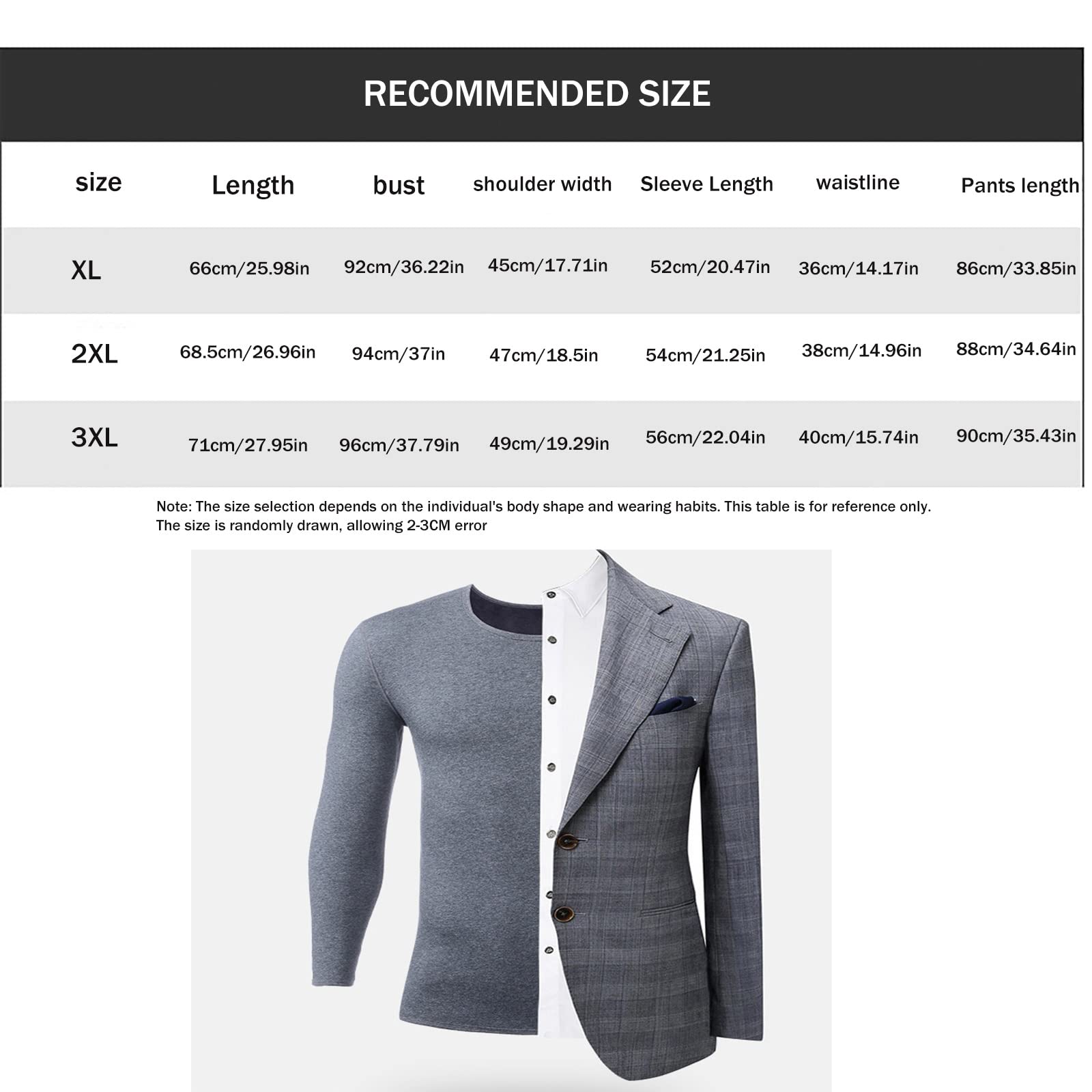 WHSPORT Completo Tuta Termica Uomo Termico Set Maglia a Maniche Lunghe e Pantaloni Strato Base (Color : Black, Size : XL)