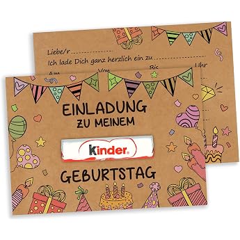 Giftota 15 Invitation Cards Children's Birthday Girl Boy DIN A6 Kraft Paper Invitation Party Funny Birthday Invitations Children Without Children's Chocolate Duplo Chocolate Card