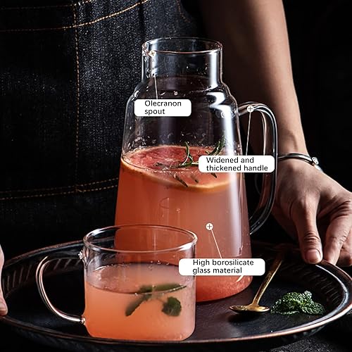 Miniatura 3 de Juego de jarras de agua de noche con vaso de vidrio y asa jarra de agua de tetera de vidrio para enjuague bucal jarra de agua de escritorio uso en