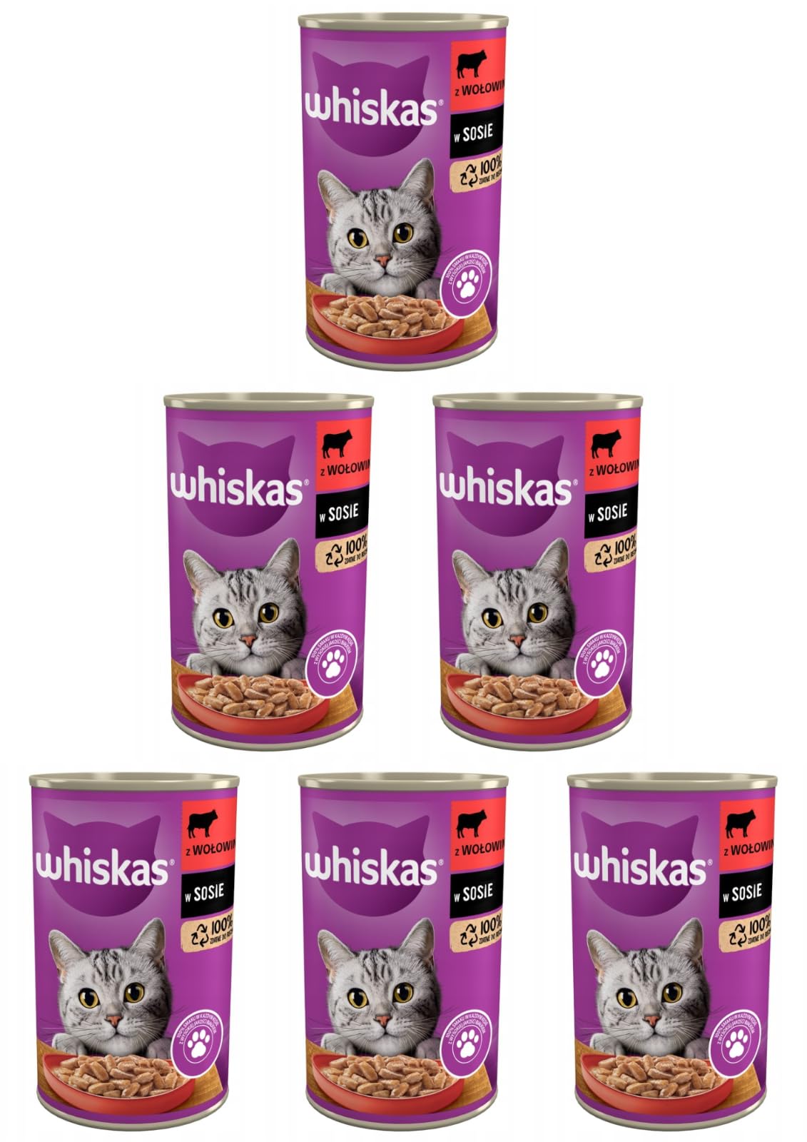 Whiskas Adult 1+ Wet Cat Food with Beef in Sauce, 6 Cans (6 x 400g)