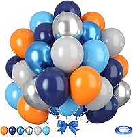 Vista 15 de Globos Azul Polvoriento y Rosa, 50 piezas Globos Retro Rosa y Azul, Globo de Oro Rosa Metálico Claro para Niña Niño Fiesta de Cumpleaños Boho Baby