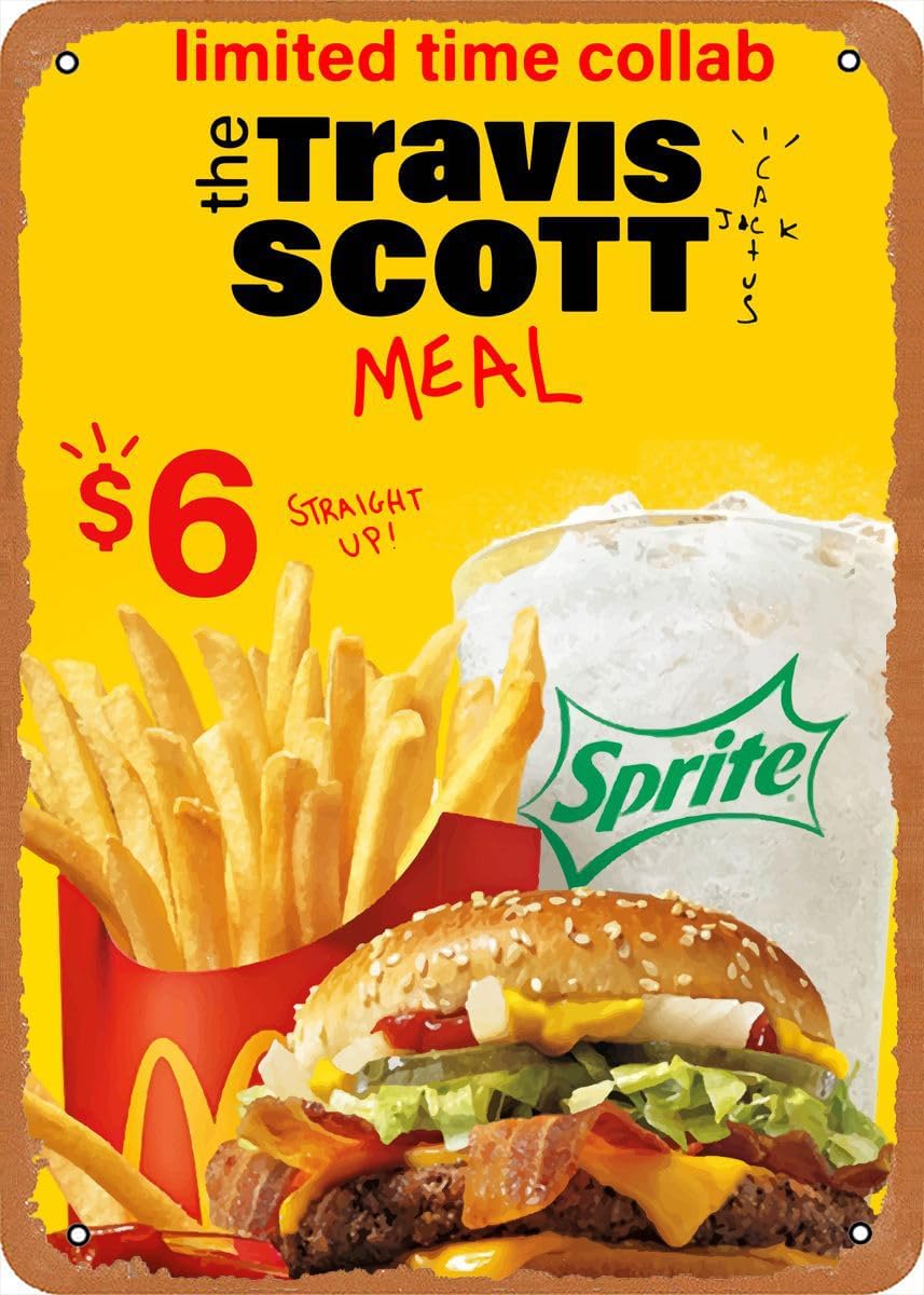 Muecddoa Travis Scott The Travis Scott Meal Plaque Poster Metal Tin Sign 8" x 12" Vintage Retro Wall Decor