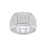 Men&apos;s Square Frame Wedding Engagement Band Ring Round Cut Lab Created Moissanite & Lab Grown Diamond Anniversary Ring In 925 Sterling Silver 10K & 14K Solid Gold Jewelry Gift for Him 2&period;10 Cttw