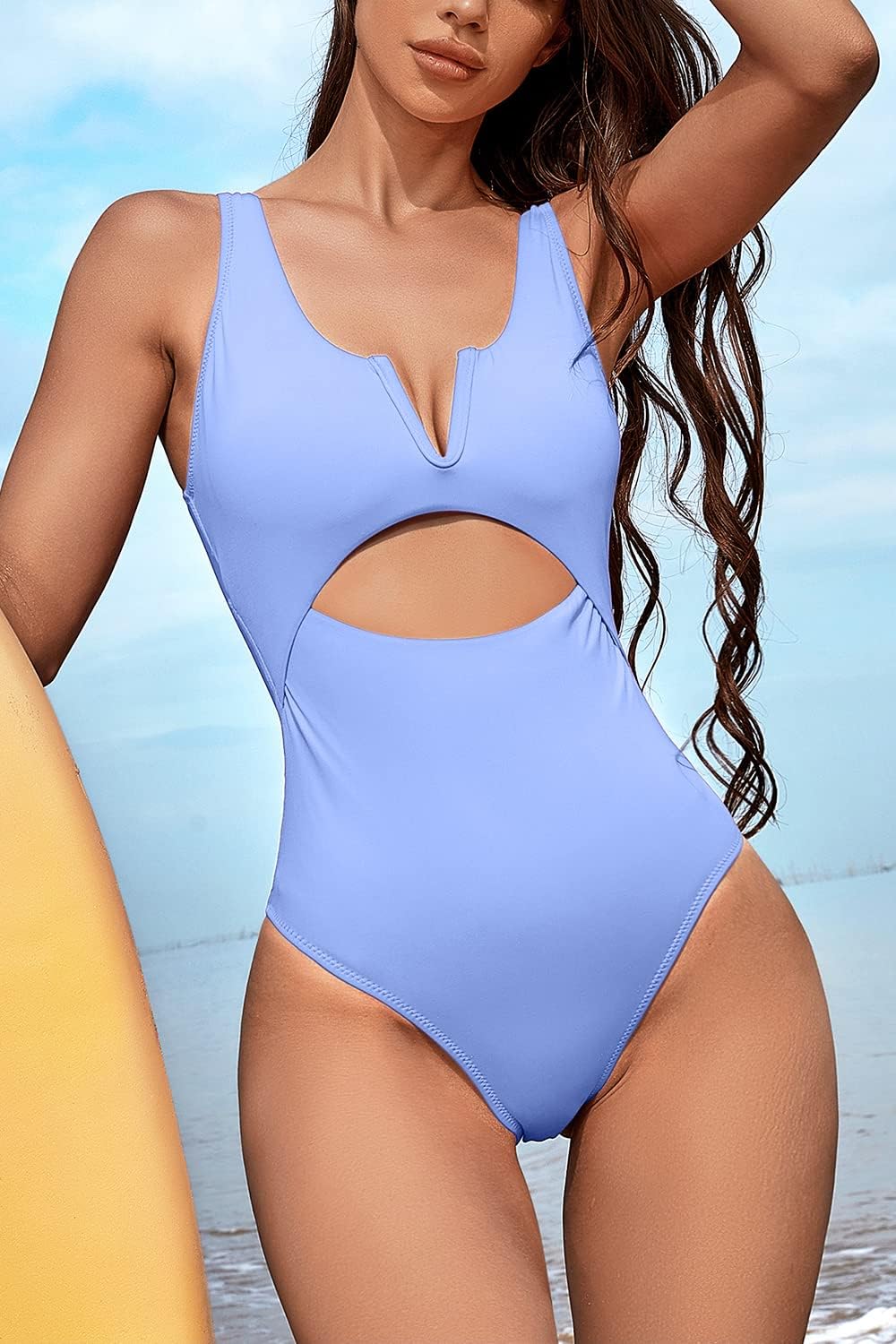 Meyeeka Womens One Piece Swimsuits Tummy Control Bathing Suit for Women Push Up Swimwear V Neck High Cut Monokini - Image 3