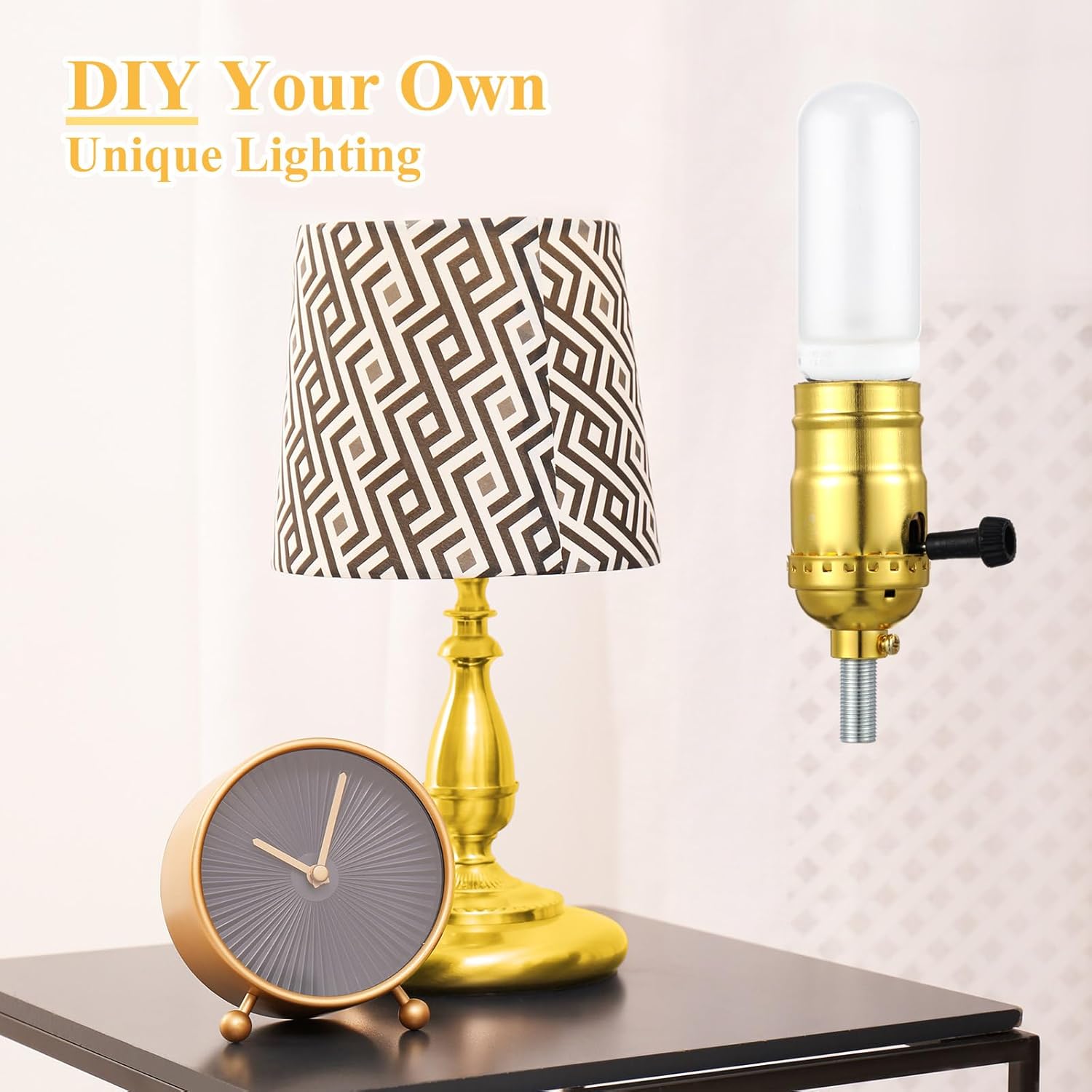 Honoson 2 Sets Lamp Repair Kit Table Rewire Lamp Parts with 3 Way Socket Matching Cord and Essential Hardware Wiring Kit for Table Floor DIY Design Repair Light Do It Yourself(Golden)