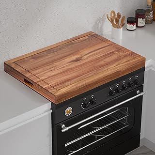 Acacia Wood Stove Cover for Gas & Electric Burners, 29.21”x21.22”x2.12'' (Inner) Noodle Board with Handles, Cutting Board with Juice Groove, Serving Tray (Natural Acacia)