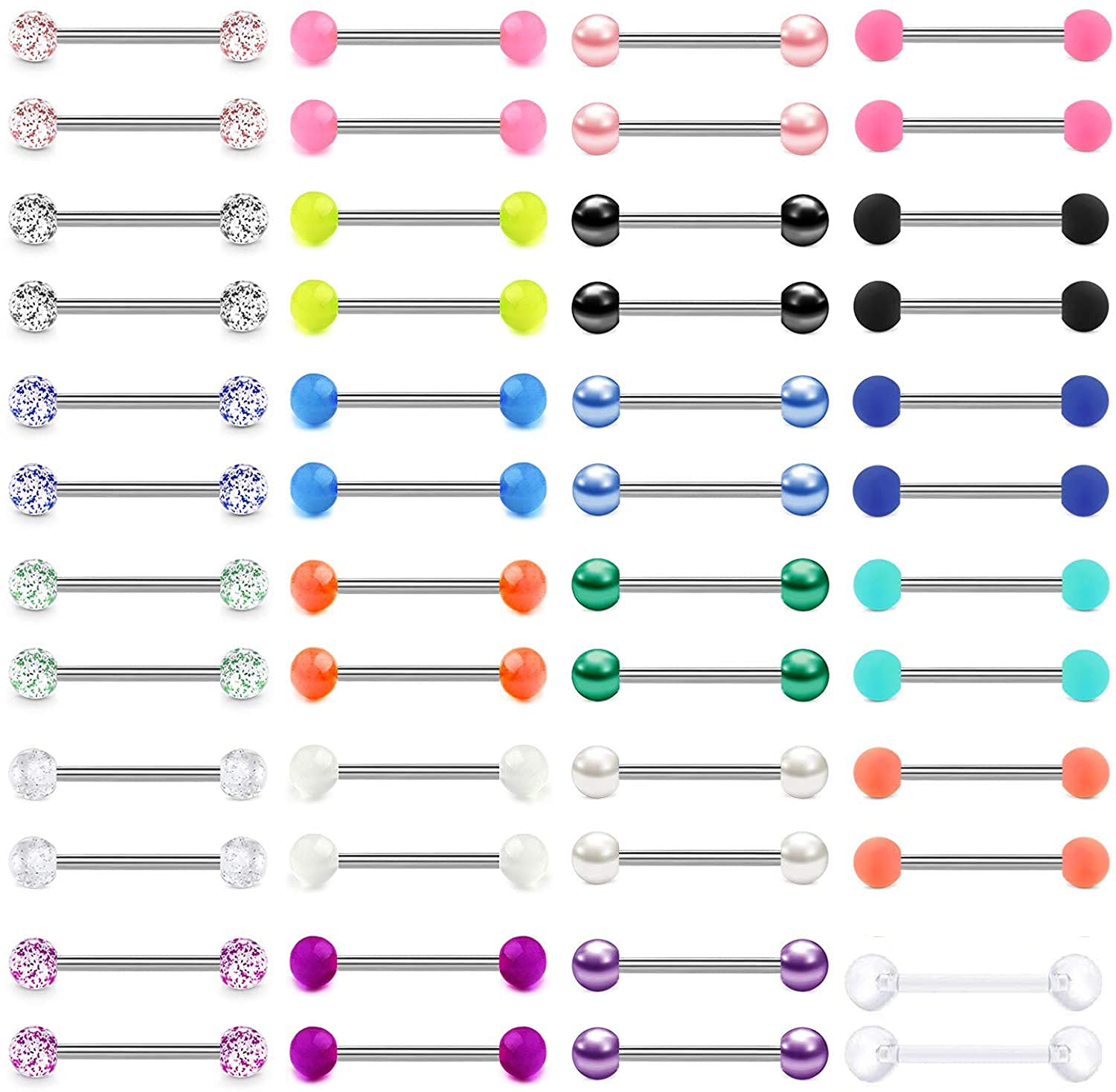 LAURITAMI24 Pares 14G Flexible Acrílico Piericng Lengua Barbell Barras Barbell Pezón Ring Pezón Shield Retainer Piercing Joyas 14mm Brillar en Oscuridad