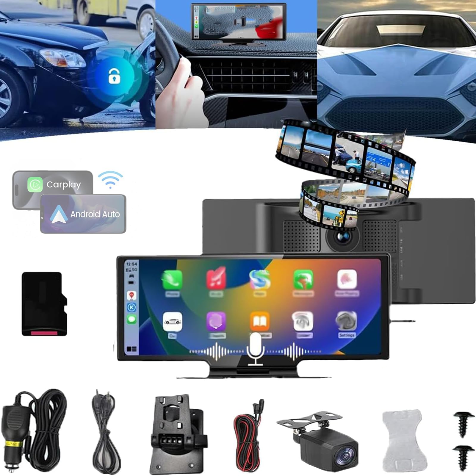 Cartablet Pro MAX, Tablet de Coche con GPS y Grabación de Dash CAM, Pantalla de 10.26 Pulgadas 1080P (4K+1080P Dual Lens 64G)