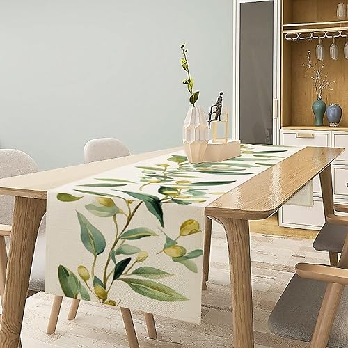 Miniatura 6 de Camino de hojas verdes primaverales para decoración de centro de mesa para fiesta de vacaciones, boda, comedor, decoración de lino, hogar, cocina,