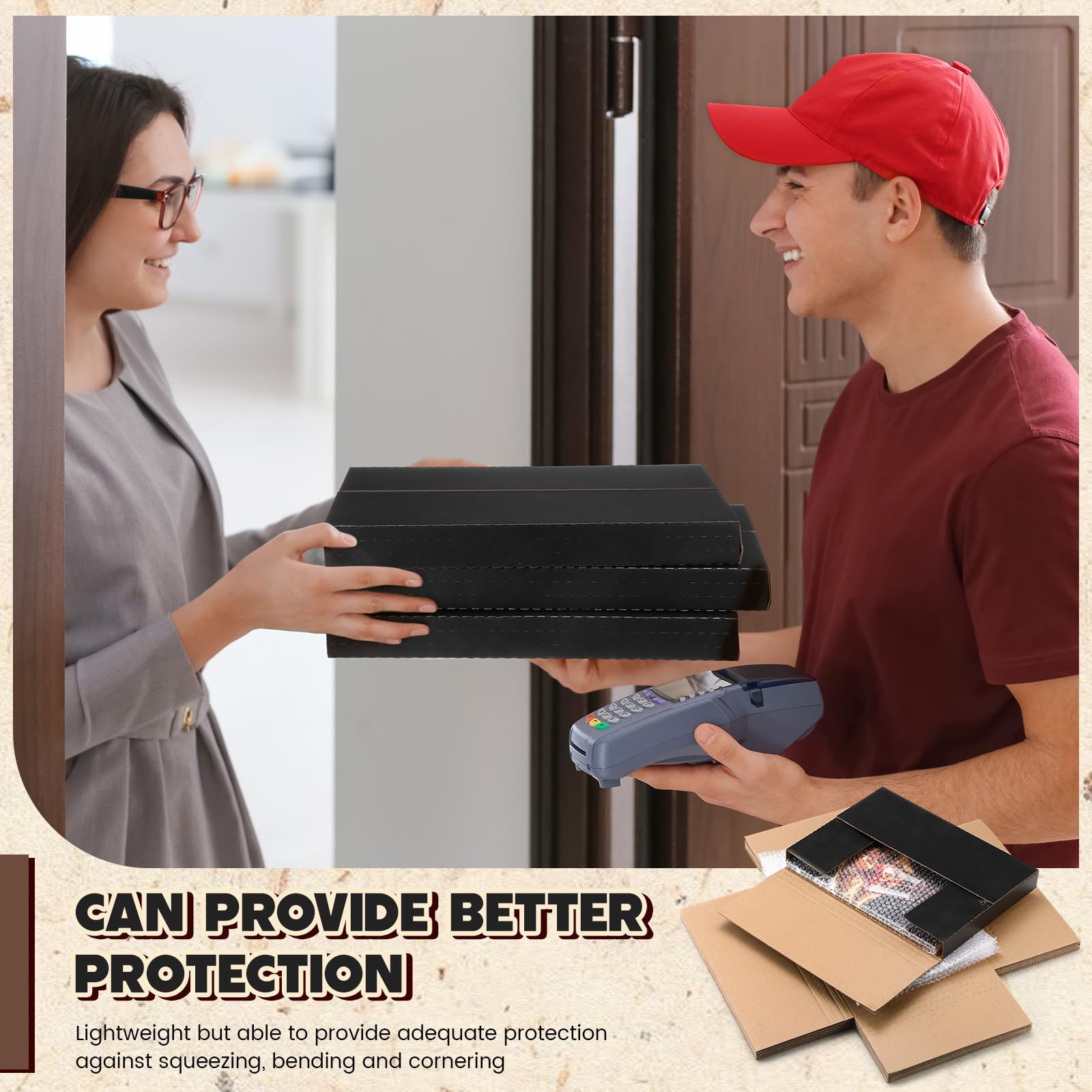 Fullhawl Paquete de 30 sobres de cómics corrugados con 30 bolsas de burbujas, caja de envío de cómics, caja de fotos de cartón fácil de plegar para embalaje por correo, altura ajustable (negro, 7.8 x