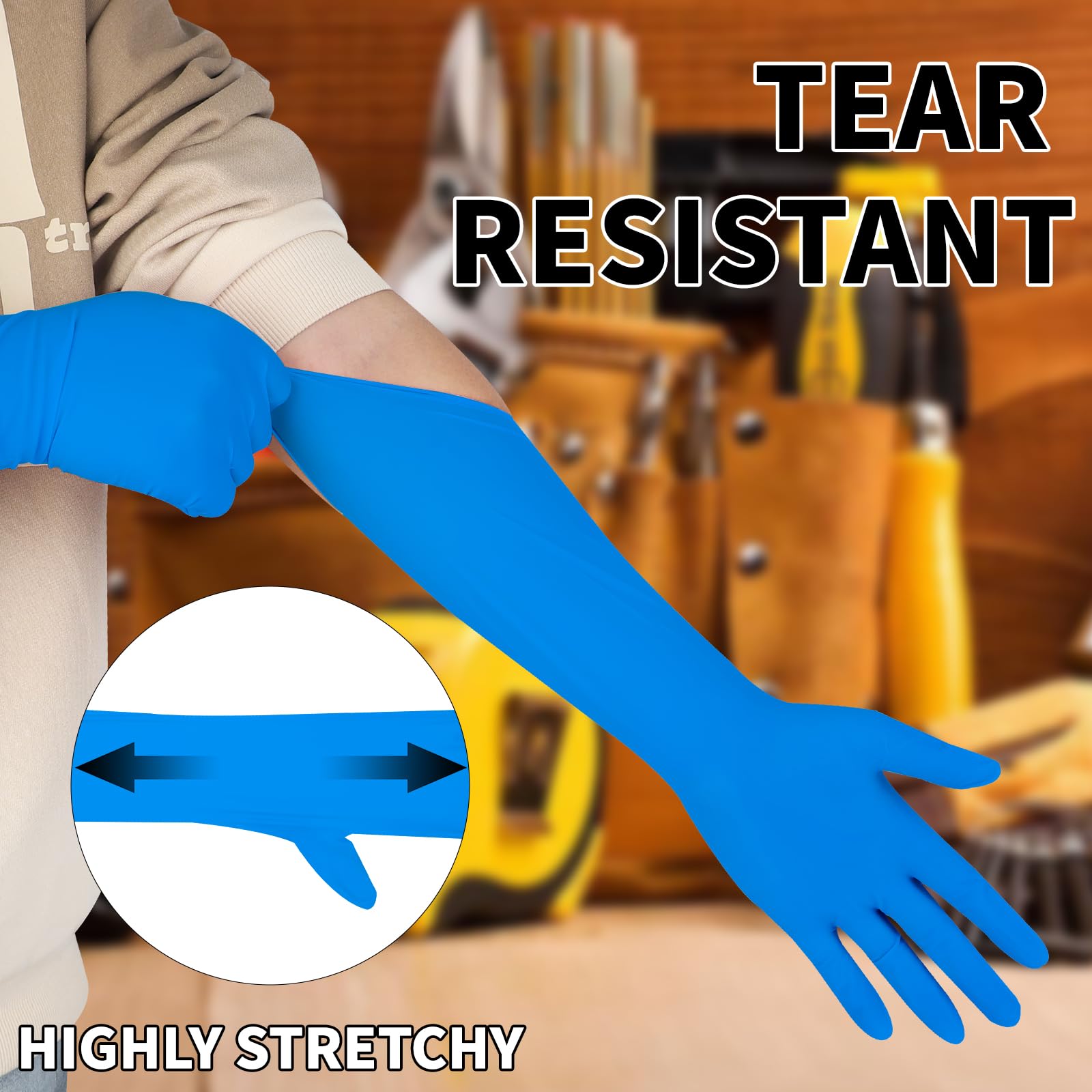 Einweghandschuhe, langlebig, Nitrilhandschuhe, lang, blau, Reinigung, Geschirrspülen, Arbeit, wasserdicht, ohne Latex, 38,1 cm, 30 Stück, Größe L (Blau, 30 Stück, L)