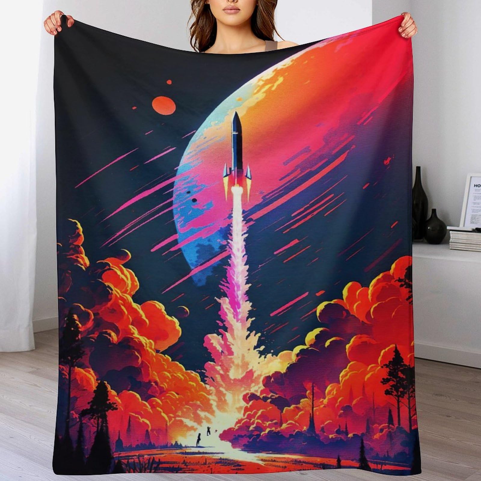 Couverture douce et moelleuse motif fusée pour des moments complices