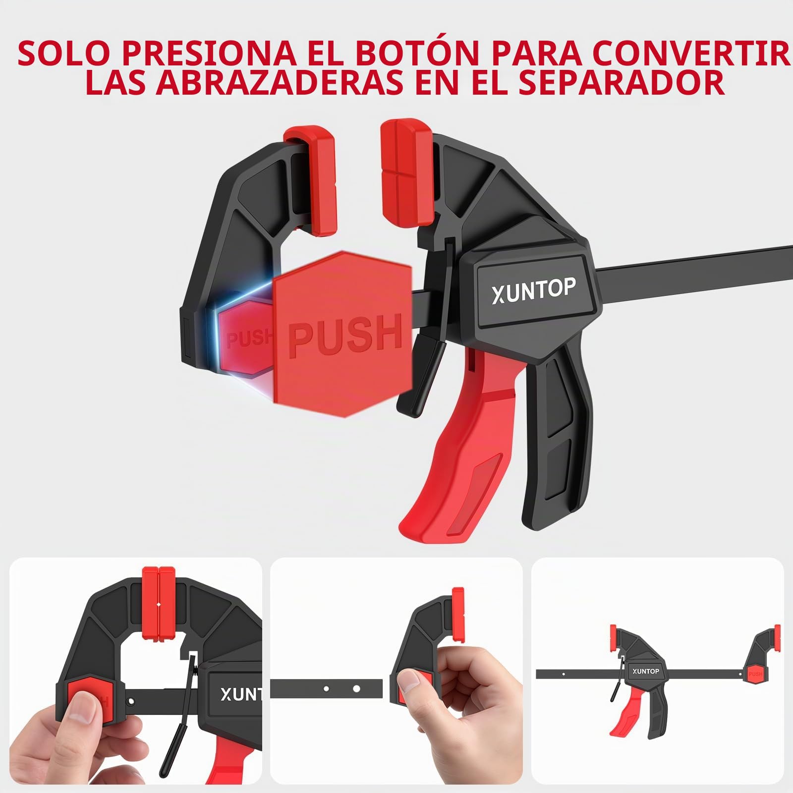 XUNTOP Sargentos de Barra 4PCS 0-150mm/6” Abrazaderas de Barra con Sujeción y Expansión Abrazadera de Rápido con Fuerza de Sujeción de 600N/60KG para Carpintería, Reparación de Metal y Mueble, DIY