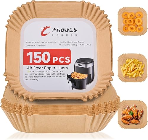 Forros de papel para freidora de aire de 6.3 pulgadas, 150 piezas de papel pergamino antiadherente, resistente al aceite, desechable, de grado