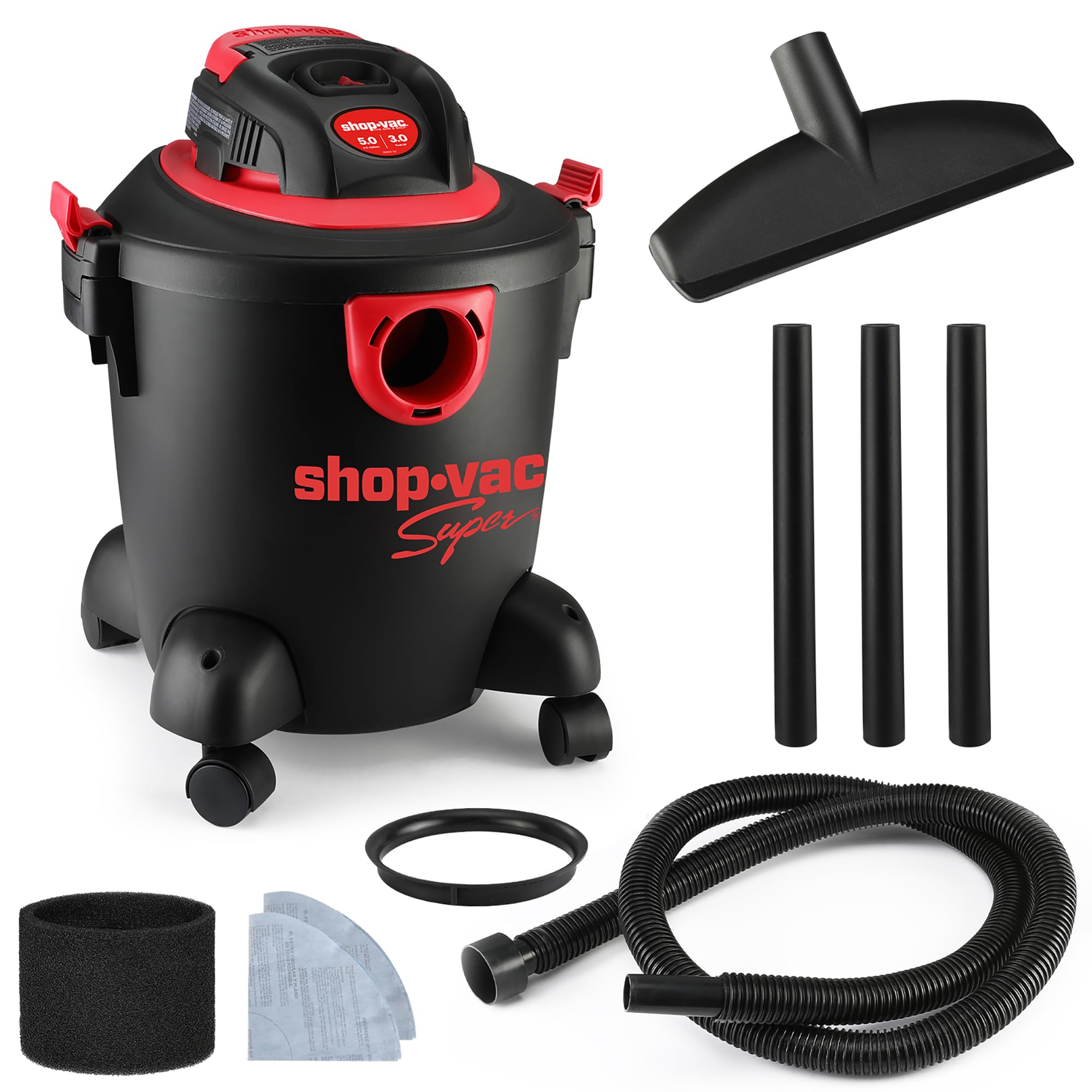 Shop-Vac 2035089 Wet/Dry Vacuum Cleaner, 5 Gallon, 3.0 Peak HP, 1.25 Inch Diameter x 7 Foot Hose, 7 Foot Cord, Ideal for Jobsite, Garage & Workshop