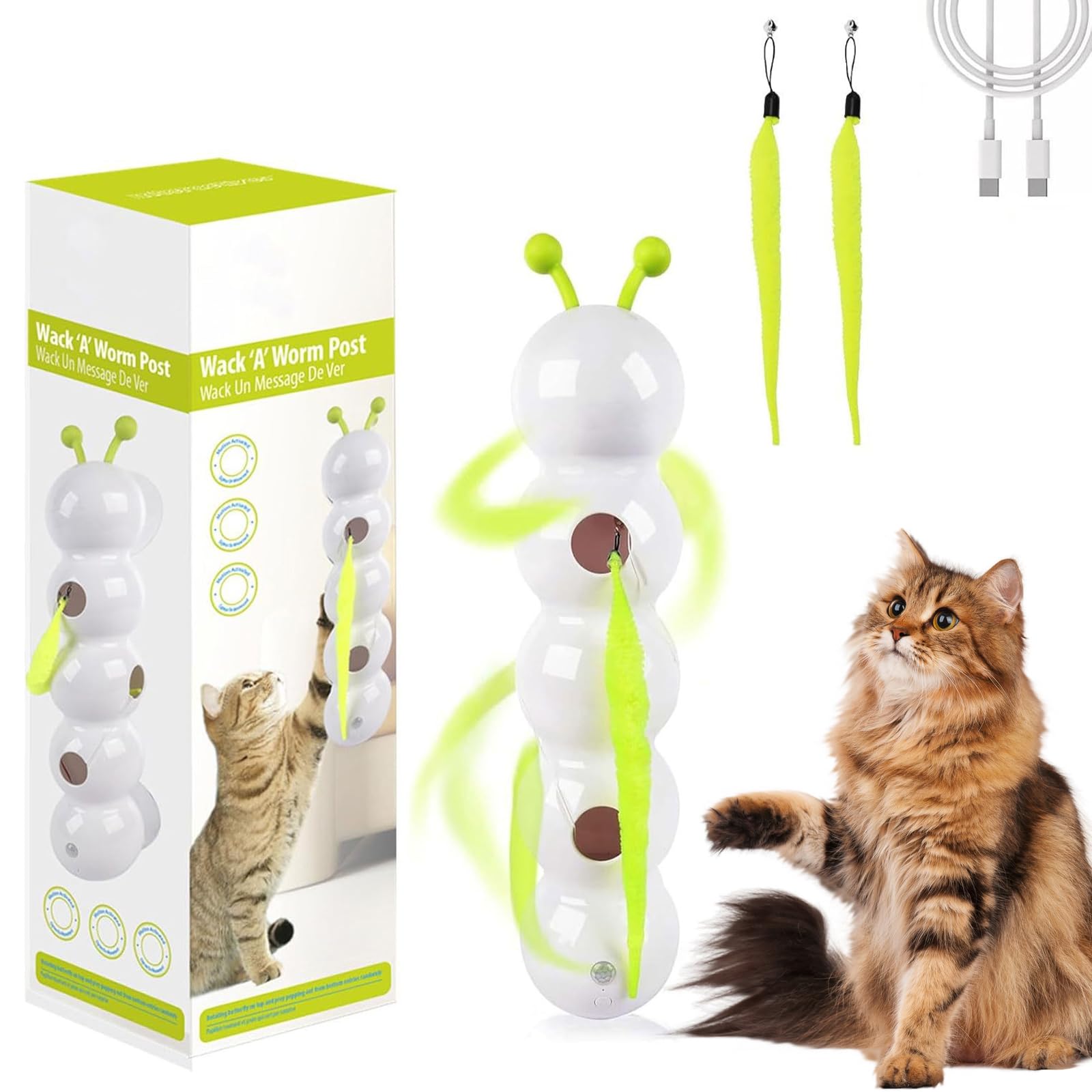 lmoikesz Caterpillar Smart Cat Toys, Interactive Cat Toy for Indoor Cats with Intelligent Sensor, Rechargeable Automatic Worm Toy with Suction Cup for Play Exercise and Hunting Instinct Stimulation