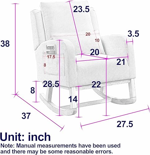 Miniatura 2 de Mecedora moderna, cómoda silla decorativa con 1 almohada lumbar y 2 bolsillos laterales, silla deslizadora tapizada para dormitorio, oficina, sala