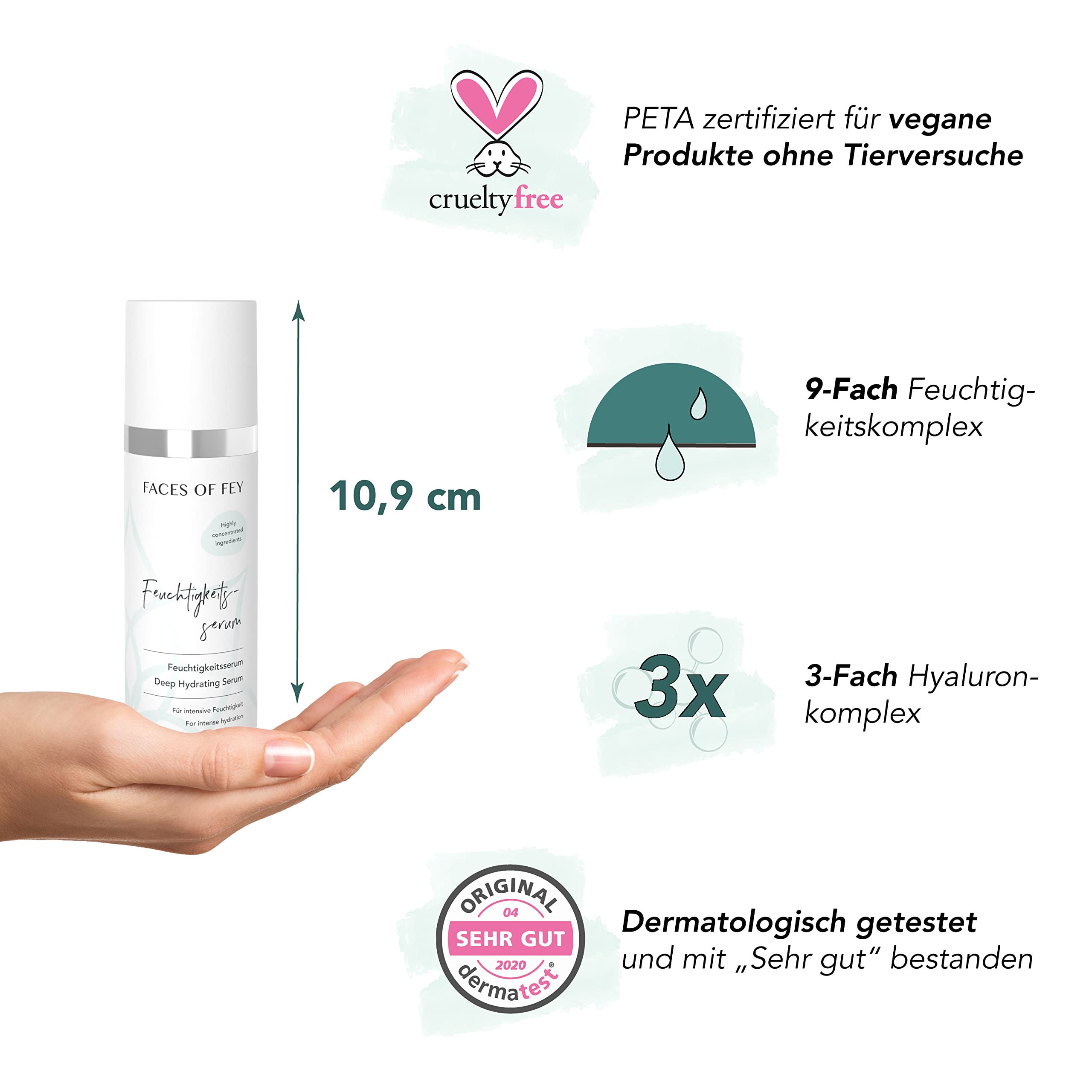 Hyaluron Serum FACES OF FEY für Microneedling & Dermaroller - Deep Hydrating Serum - hochkonzentriertes Hyaluronserum mit 9-fach Feuchtigkeitskomplex - Veganes Feuchtigkeitsserum - 50ml