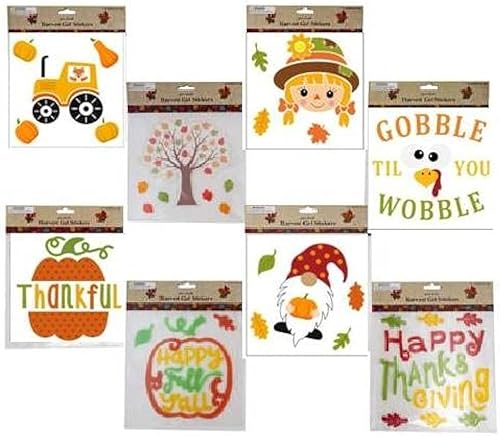 Adhesivo de gel de Acción de Gracias para otoño, decoración divertida y familiar, 8 diseños surtidos