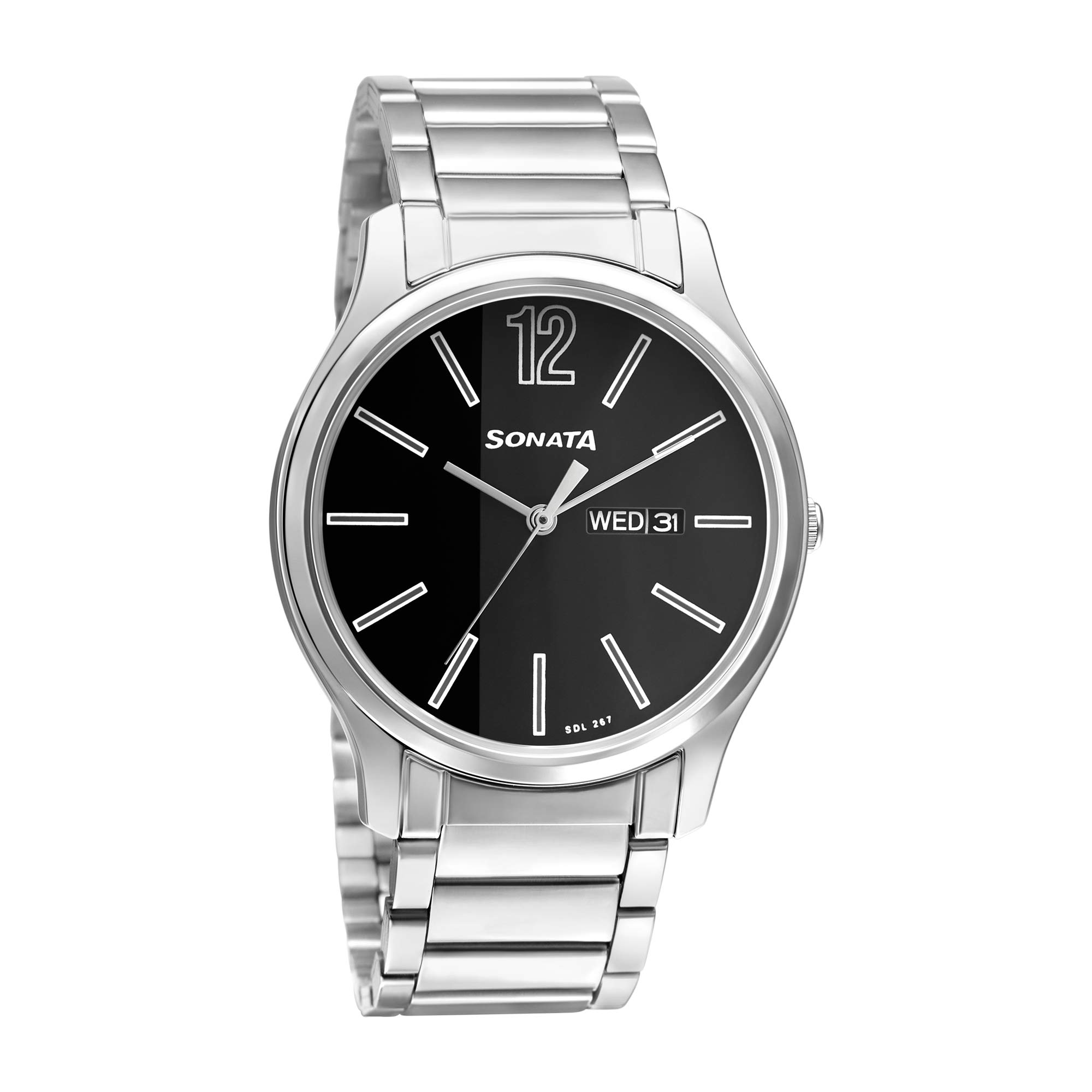 Sonata Quartz Analog with Day and Date Black Dial Stainless Steel Strap Watch for Men-NS77082SM03W (B08R3V73CS) Amazon Price History, Amazon Price Tracker