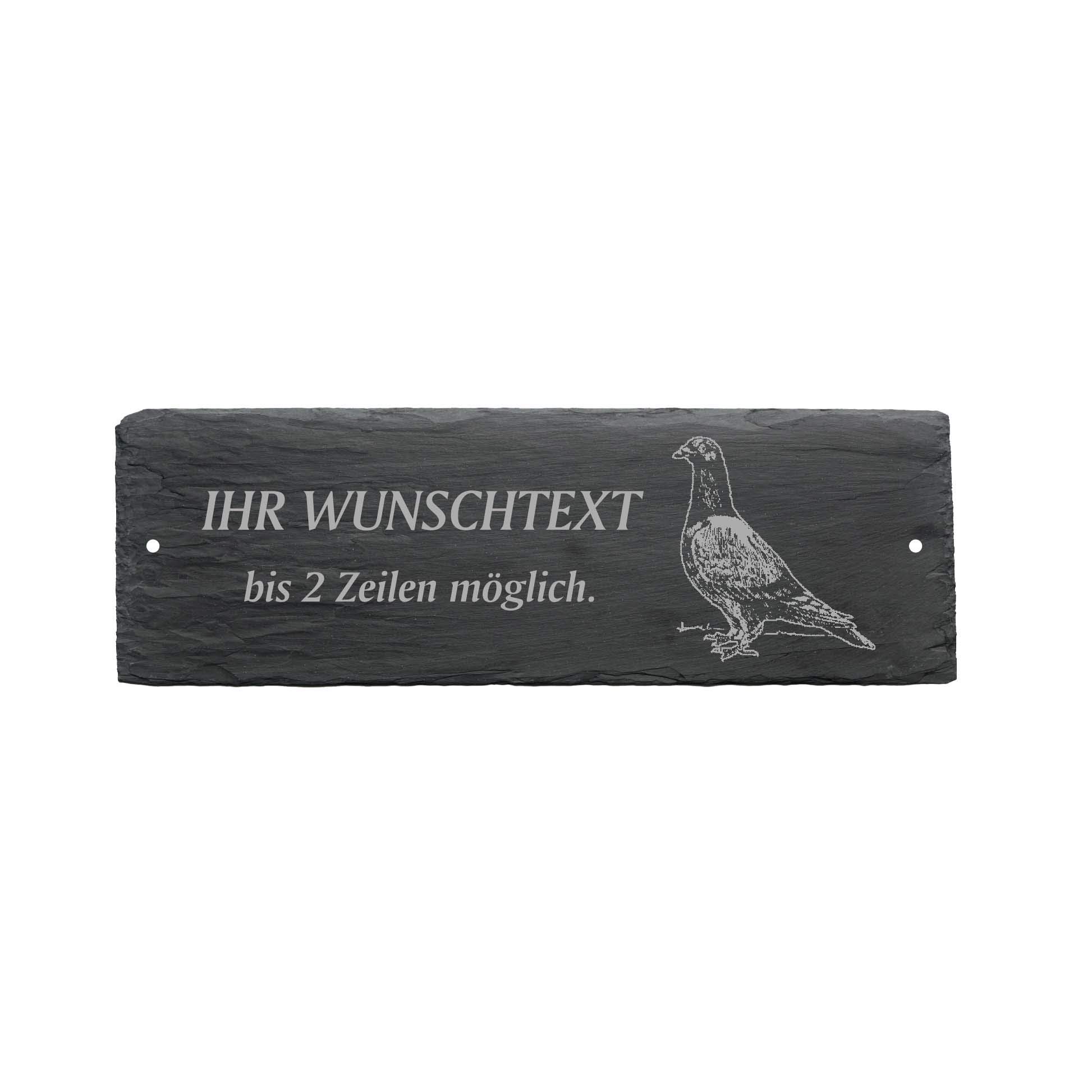 Türschild Aus Schiefer Mit Taube & Wunschtext, 22x8 Cm – Personalisierbar, Wetterfest, Für Draußen & Drinnen