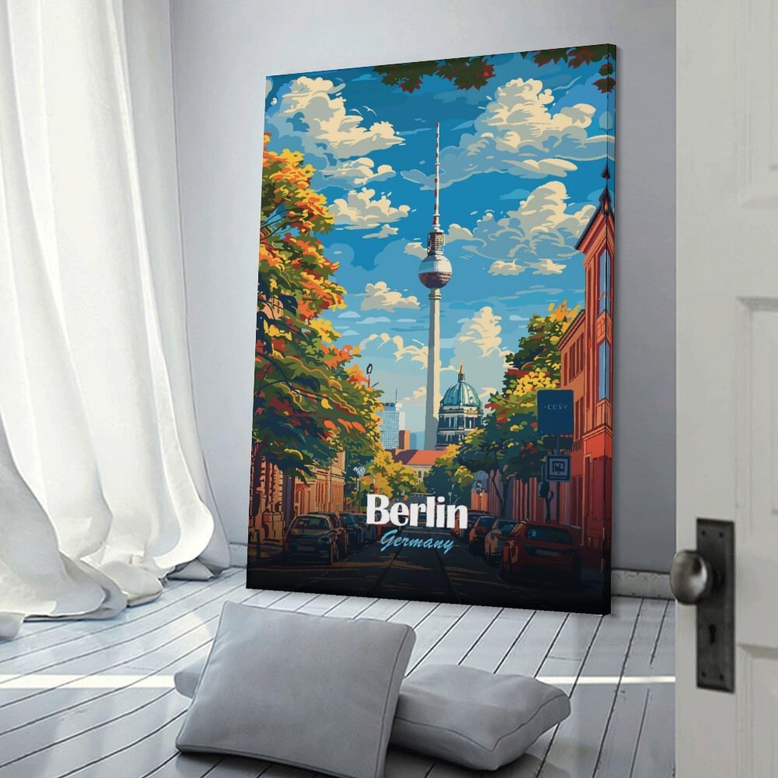 Junmoney Berlin, Germany Cityscape Illustration Wall Picture Print 20x30inch(50x75cm), for Home Office, Desk Area Or Studio, Home Office Artwork with Decorative Appeal