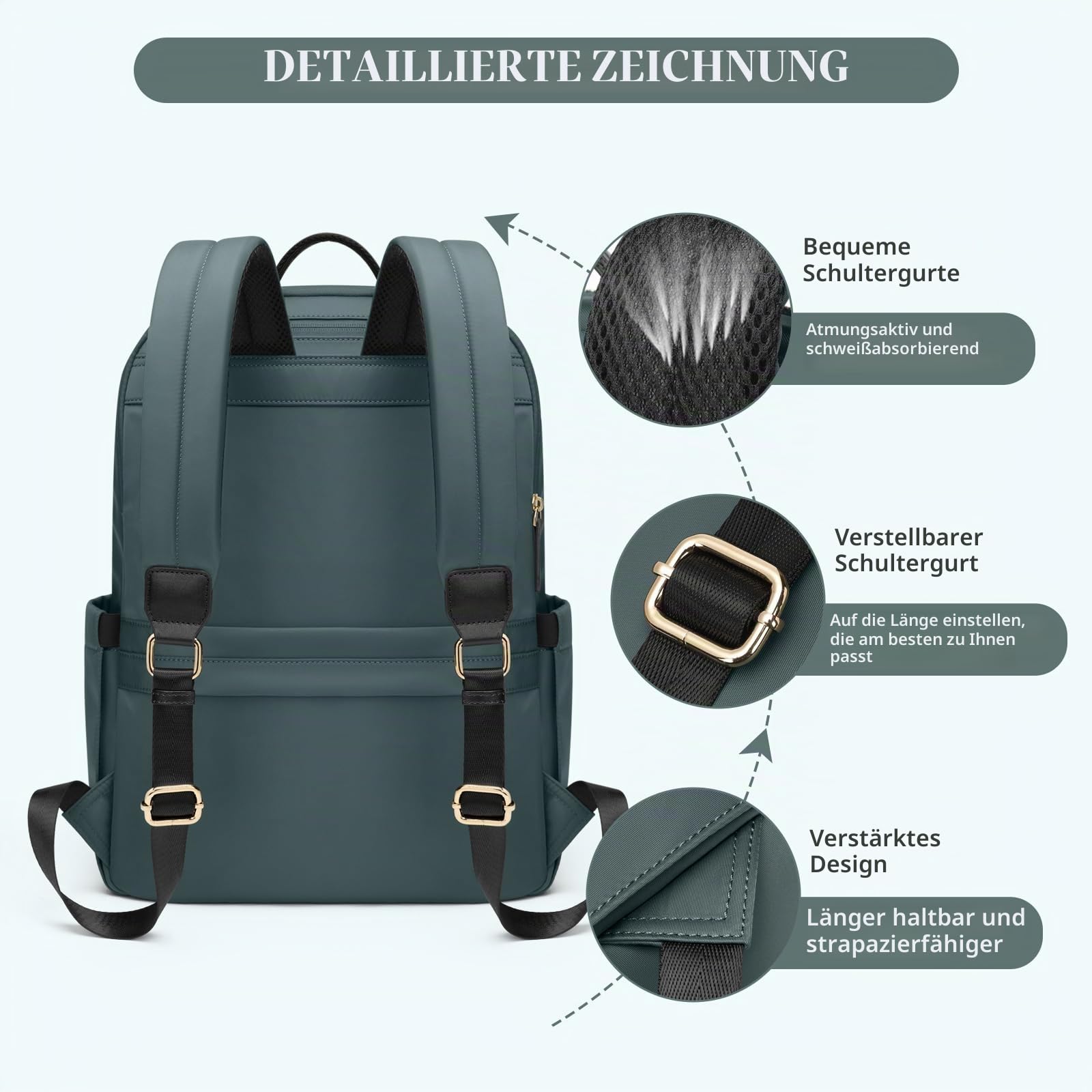 GOLF SUPAGS Laptop Rucksack für Damen Casual Daypack für Arbeit Reisen College Schulrucksack Handtasche für 14 Zoll Laptop (Dunkelgrün)