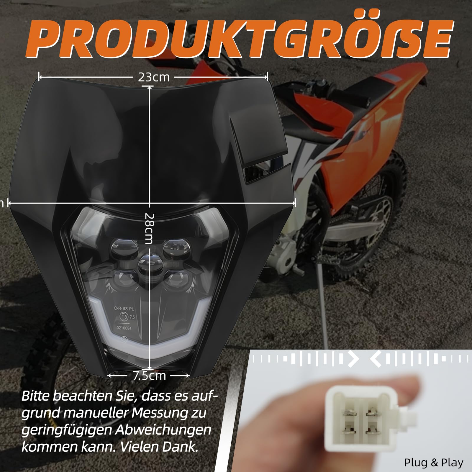 reflektor LED główny do motocykla dla KTM EXC250 SX250 SXF250 EXC450 SX350 SXF450 EXC525 640LC4 125cc Enduro Supermoto Offroad Dirt Bike (Czarny)