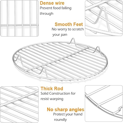 Miniatura 18 de P&P CHEF Estante de cocina redondo, 3 piezas de acero inoxidable para hornear y asar al vapor, se adapta a freidora de aire, olla a presión, sartén