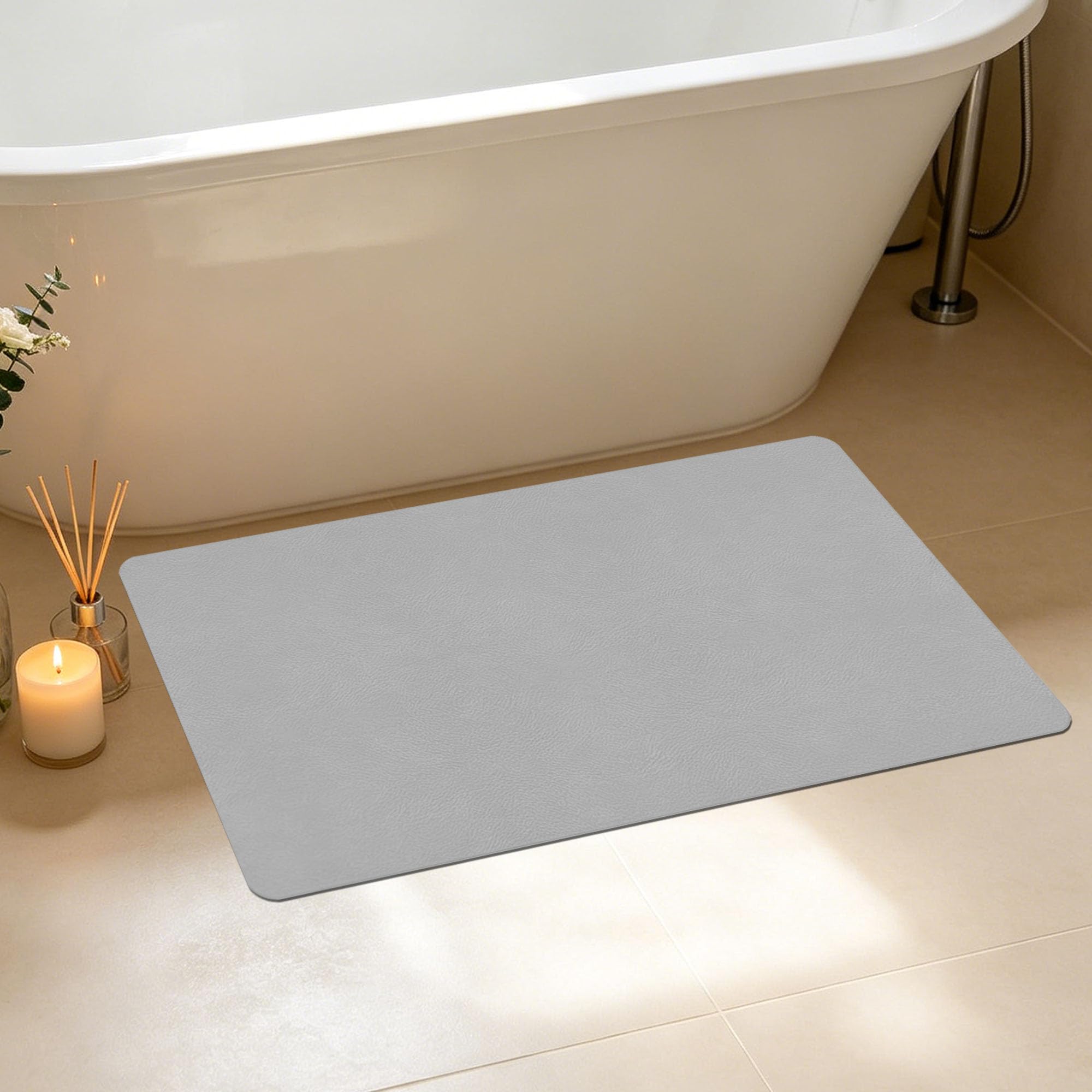 Tappeto Bagno Assorbente 50 x 165 cm Ad Asciugatura Rapida Tappetino in Pietra Assorbente Lavabile Morbido per Porte Del, Vasca da Bagno, Doccia, Grigio Chiaro