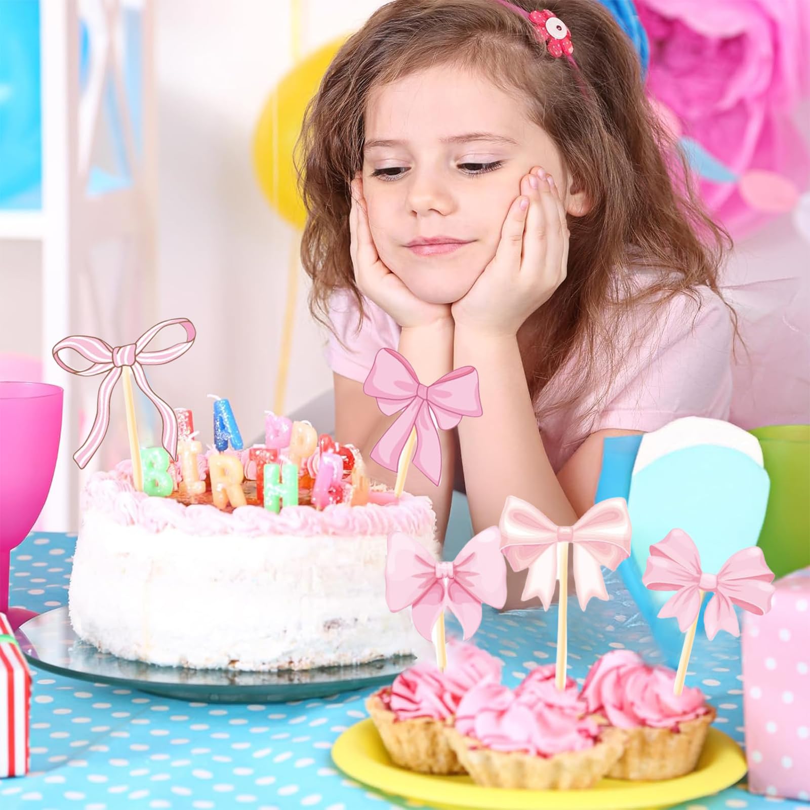 Coquette Geburtstagsteller Mit Rosa Schleifen – 48 Stück, 4 Designs, Für Partys & Feiern