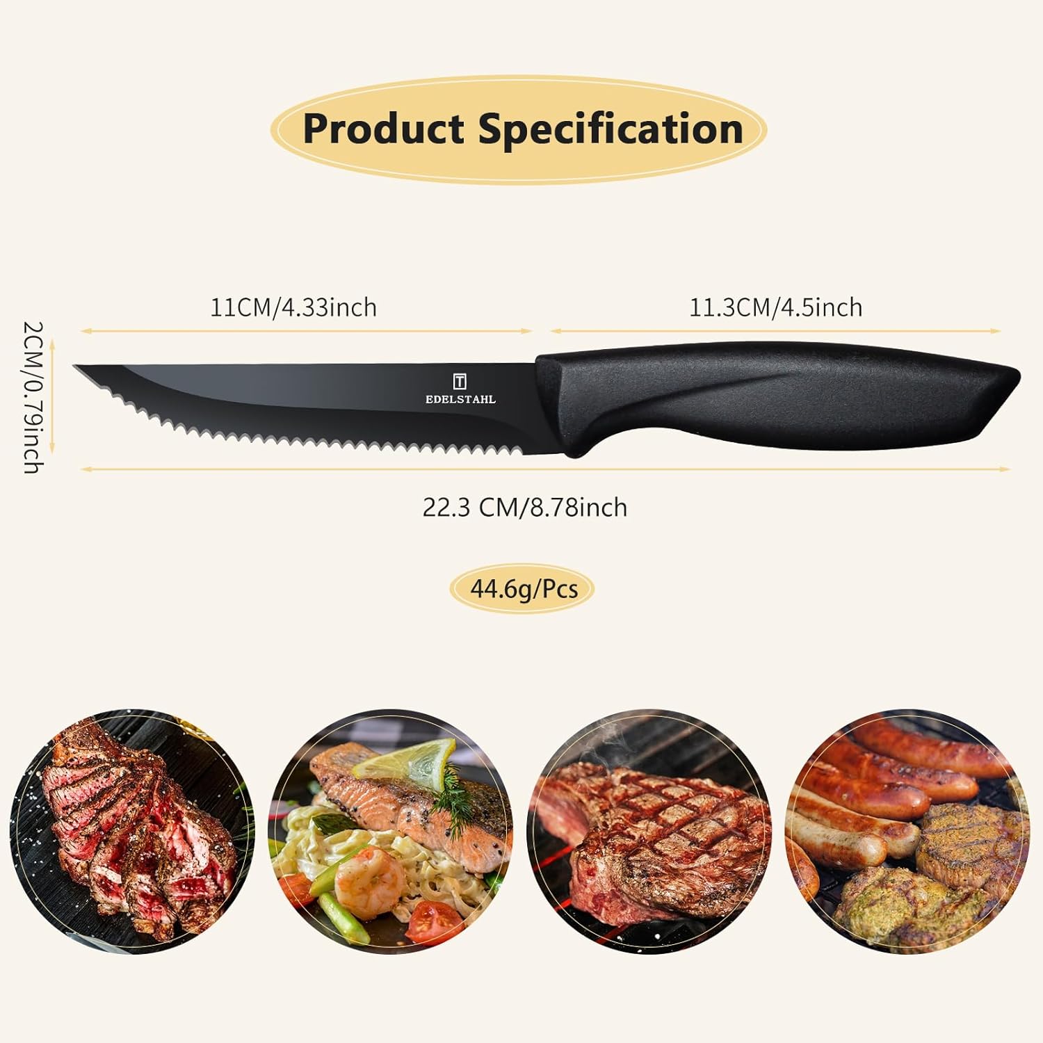 Premium Steak Knives, Steak Knives Set of 6,Black,Stainless Steel Steak Knife Set,Razor-Sharp Serrated Steak Knife,Durable Steak Knifes,Ergonomic Handle,Dishwasher Safe Steak Knifes - Image 2