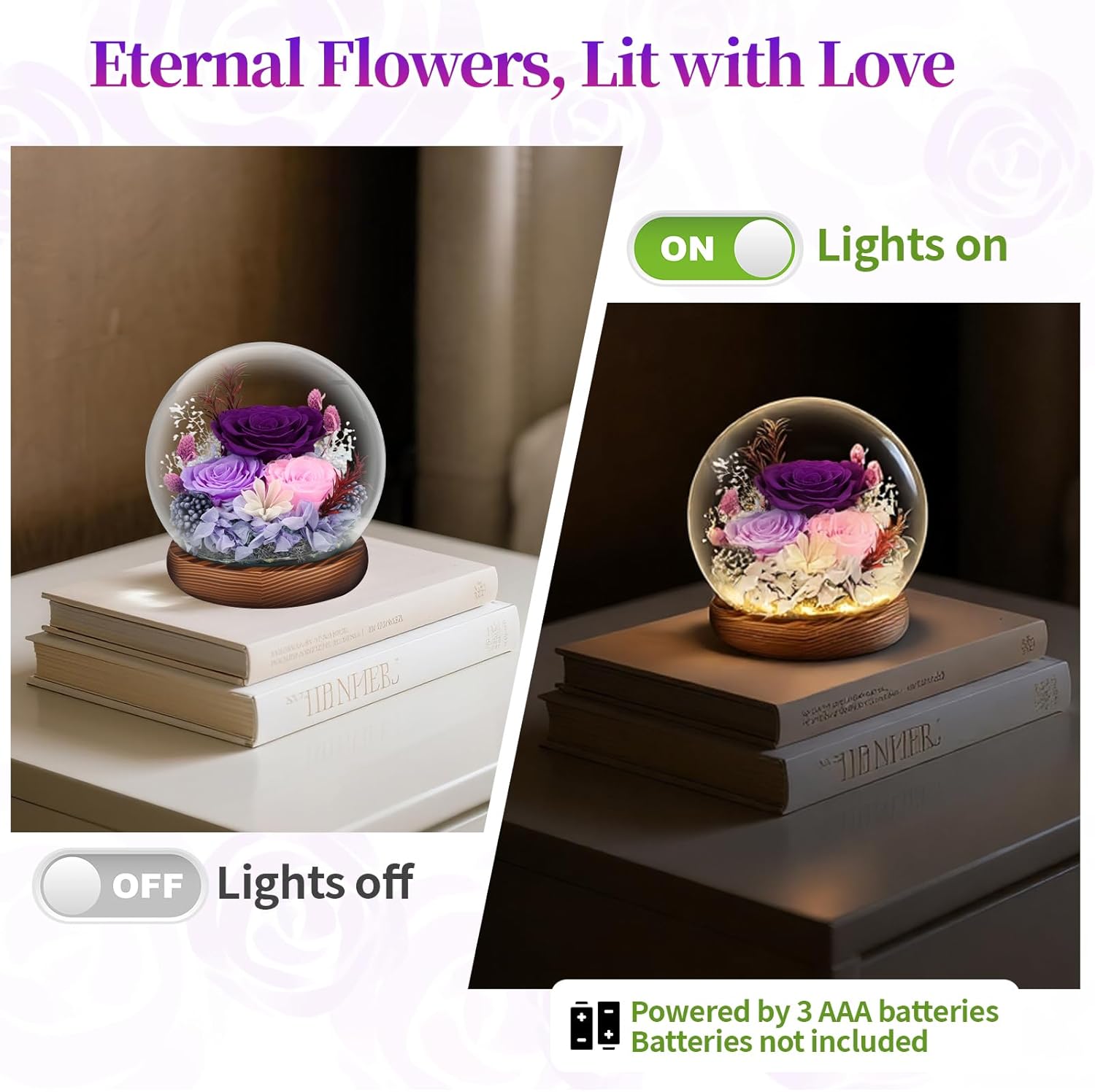 Preserved Flowers Valentines Day Gifts, Gifts for Her, Mom Wife Grandma Girlfriend, Fresh Flowers for Delivery Prime, Real Eternal Rose for Christmas, Birthday, Anniversary, Purple - Image 5